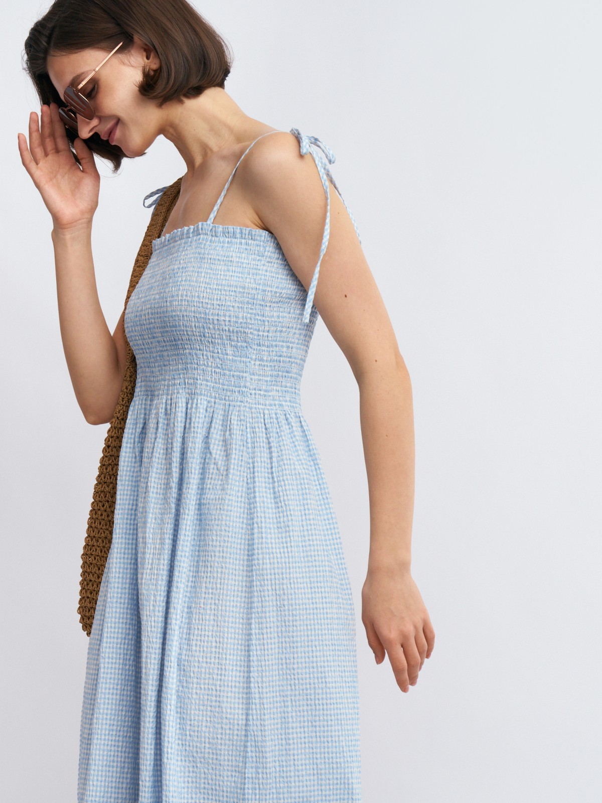 Сарафан длины миди на резинке и завязках