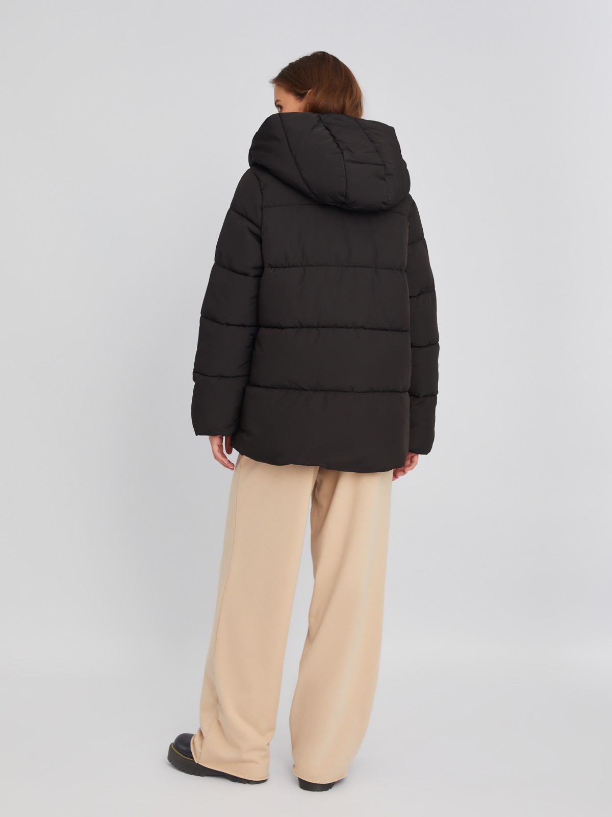 Тёплая стёганая дутая куртка с капюшоном и вшитой манишкой на молнии zolla 02334510L034, цвет черный, размер XS - фото 6
