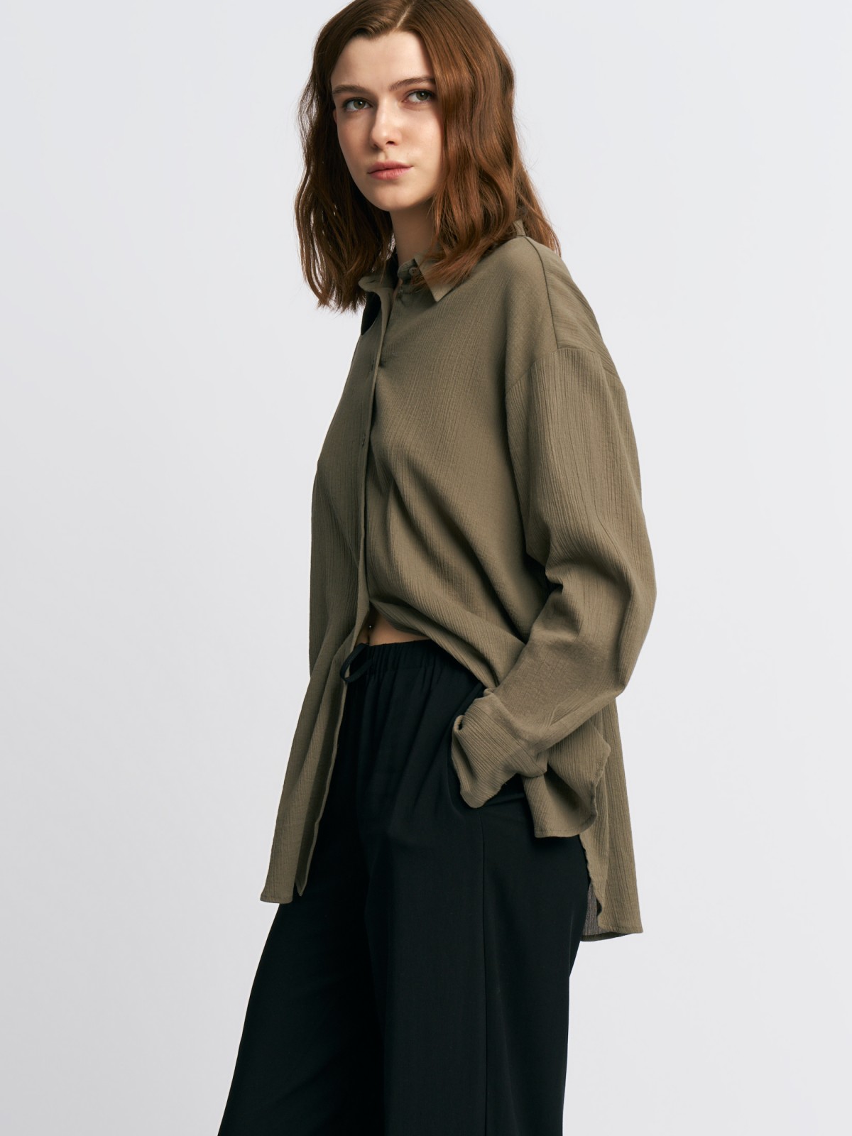 Рубашка оверсайз из хлопка с длинным рукавом