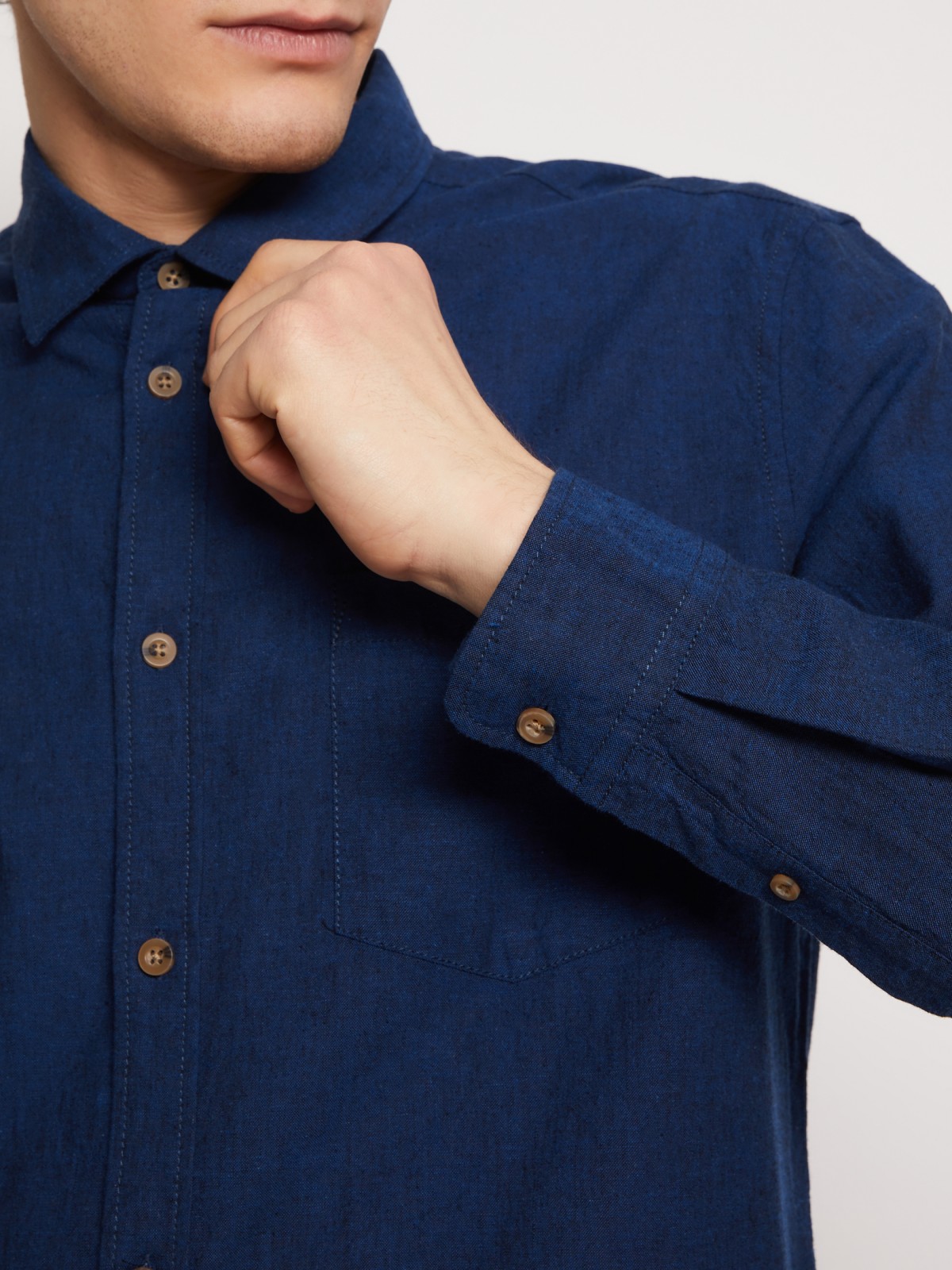 Рубашка из льна с длинным рукавом zolla 013212159013, цвет темно-синий, размер M - фото 5