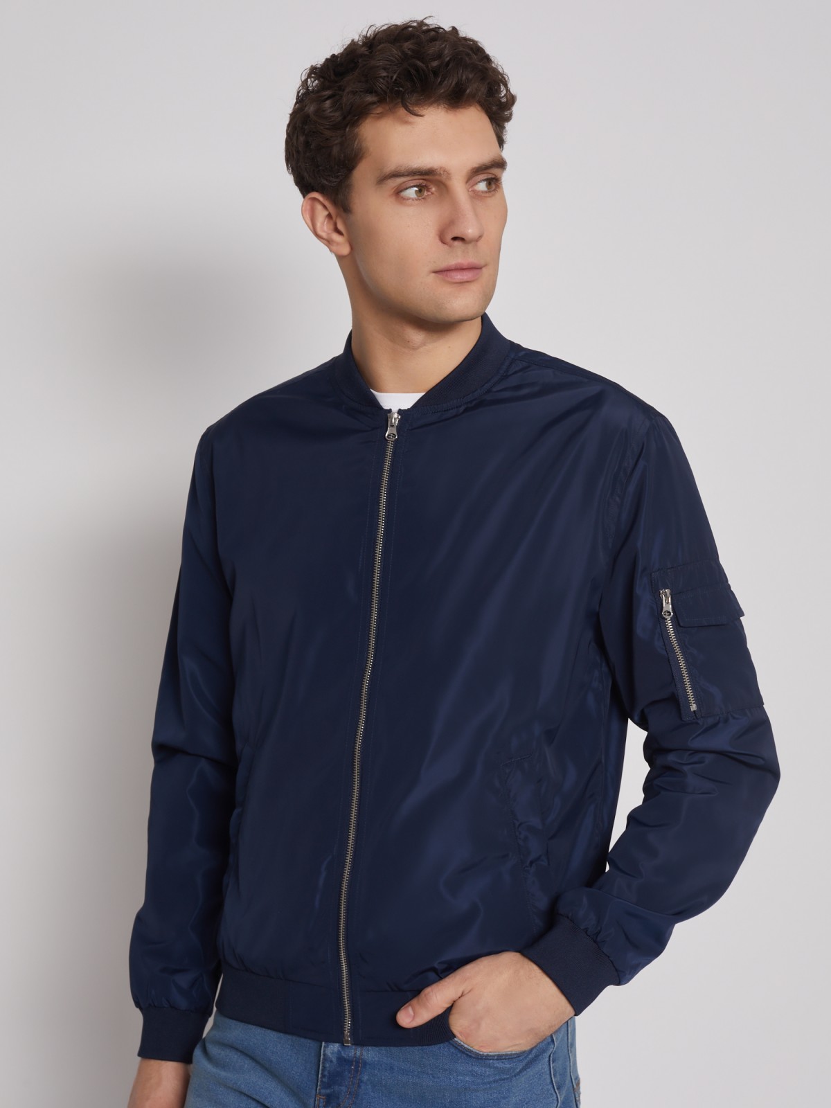 Куртка-бомбер zolla 012215614024, цвет темно-синий, размер M