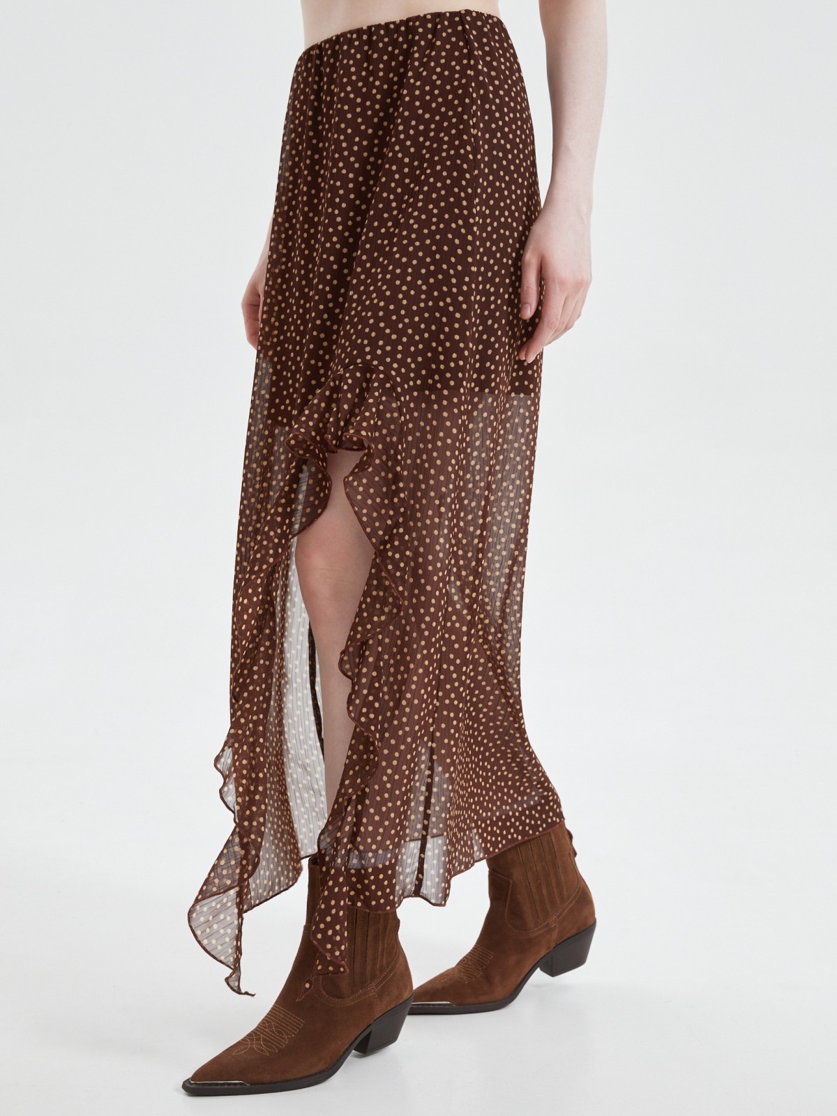 Юбка на резинке с разрезом и воланами