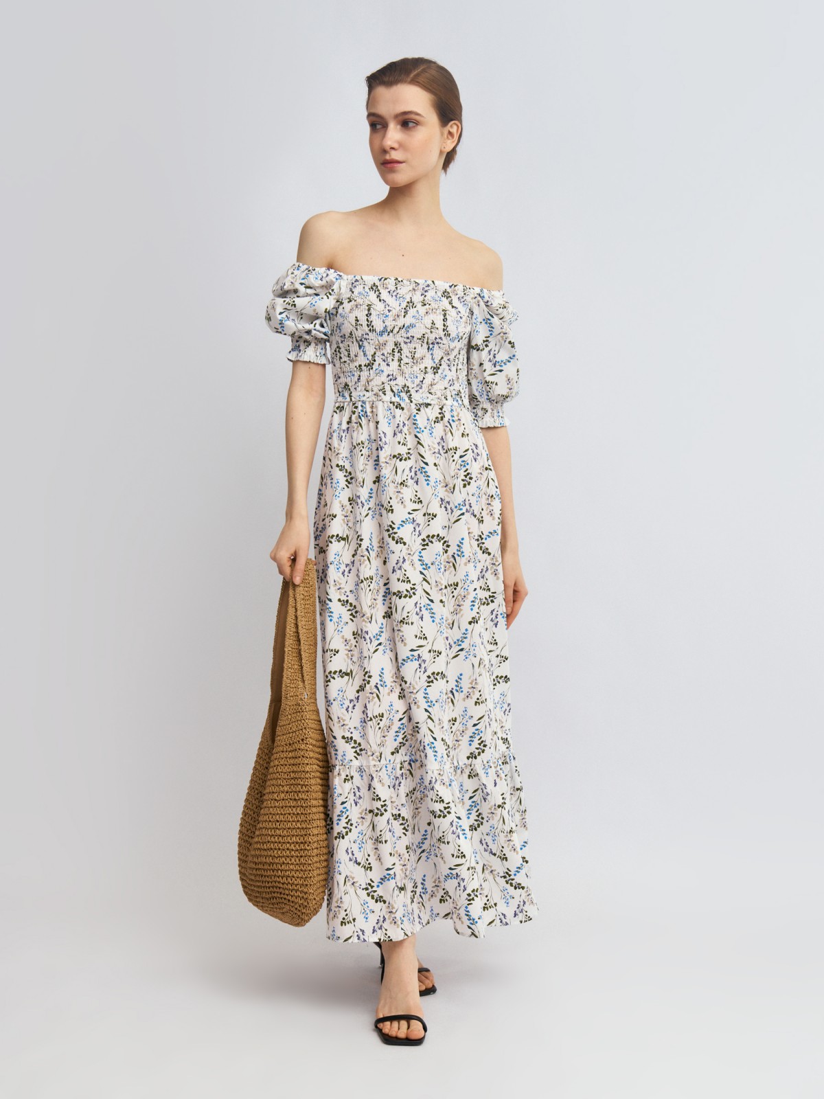 Платье макси на резинке с воланом