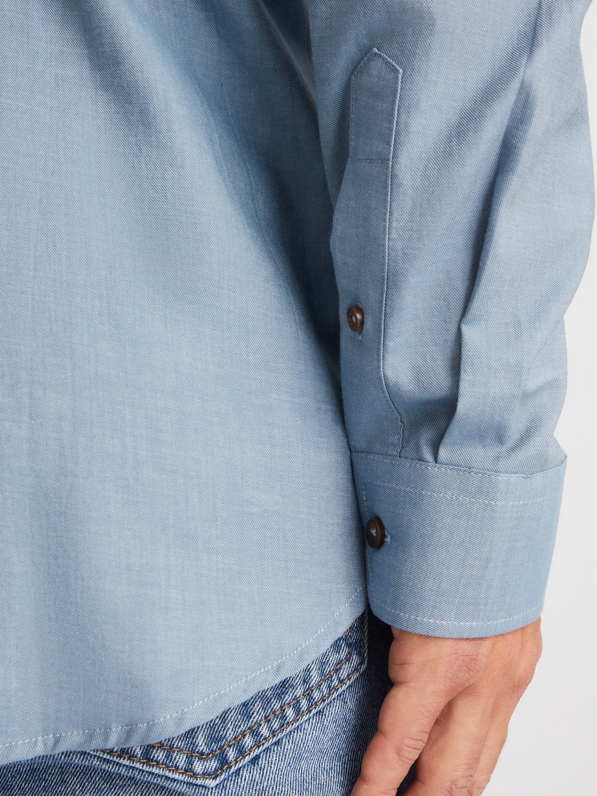 Рубашка из хлопка с длинным рукавом и карманами zolla 01413214R033, цвет светло-голубой, размер M - фото 6