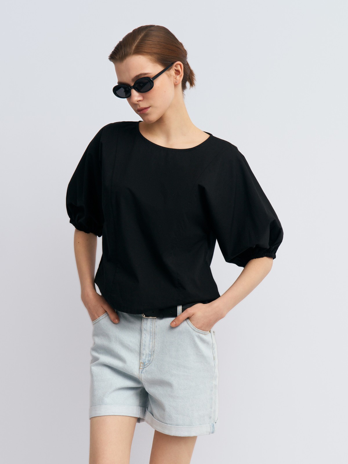 Блузка из хлопка с объёмными рукавами