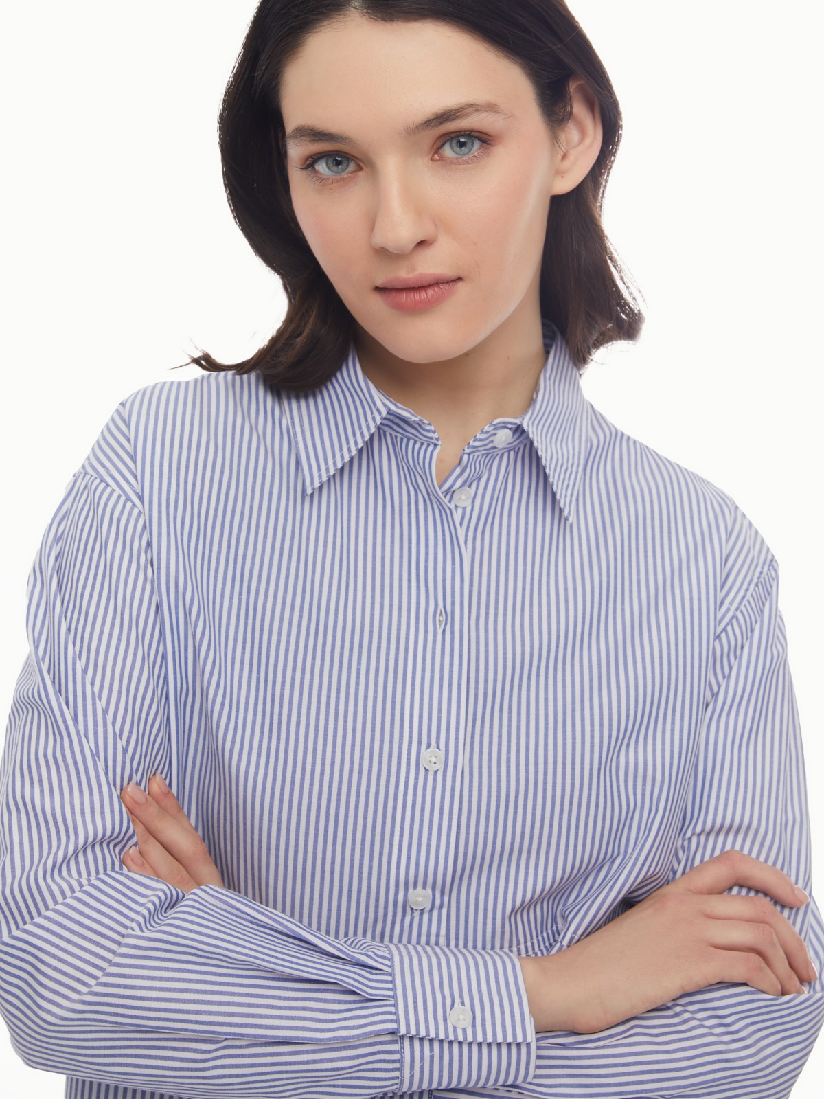 Блузка-рубашка в спортивном стиле с узором в полоску zolla 024131159053, цвет светло-голубой, размер XS - фото 3