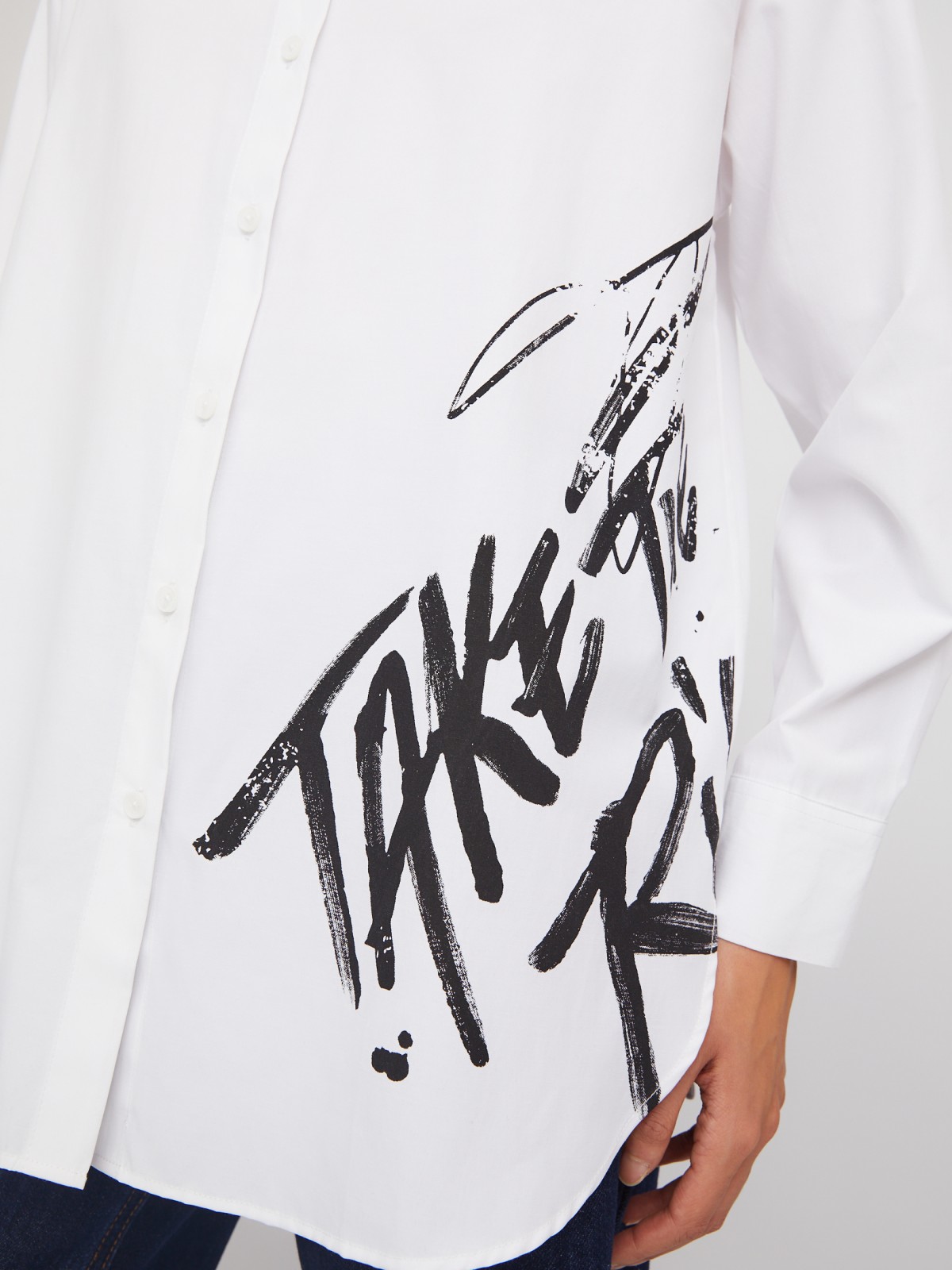 Рубашка удлинённого силуэта с принтом zolla 02411117Y293, цвет белый, размер XS - фото 4
