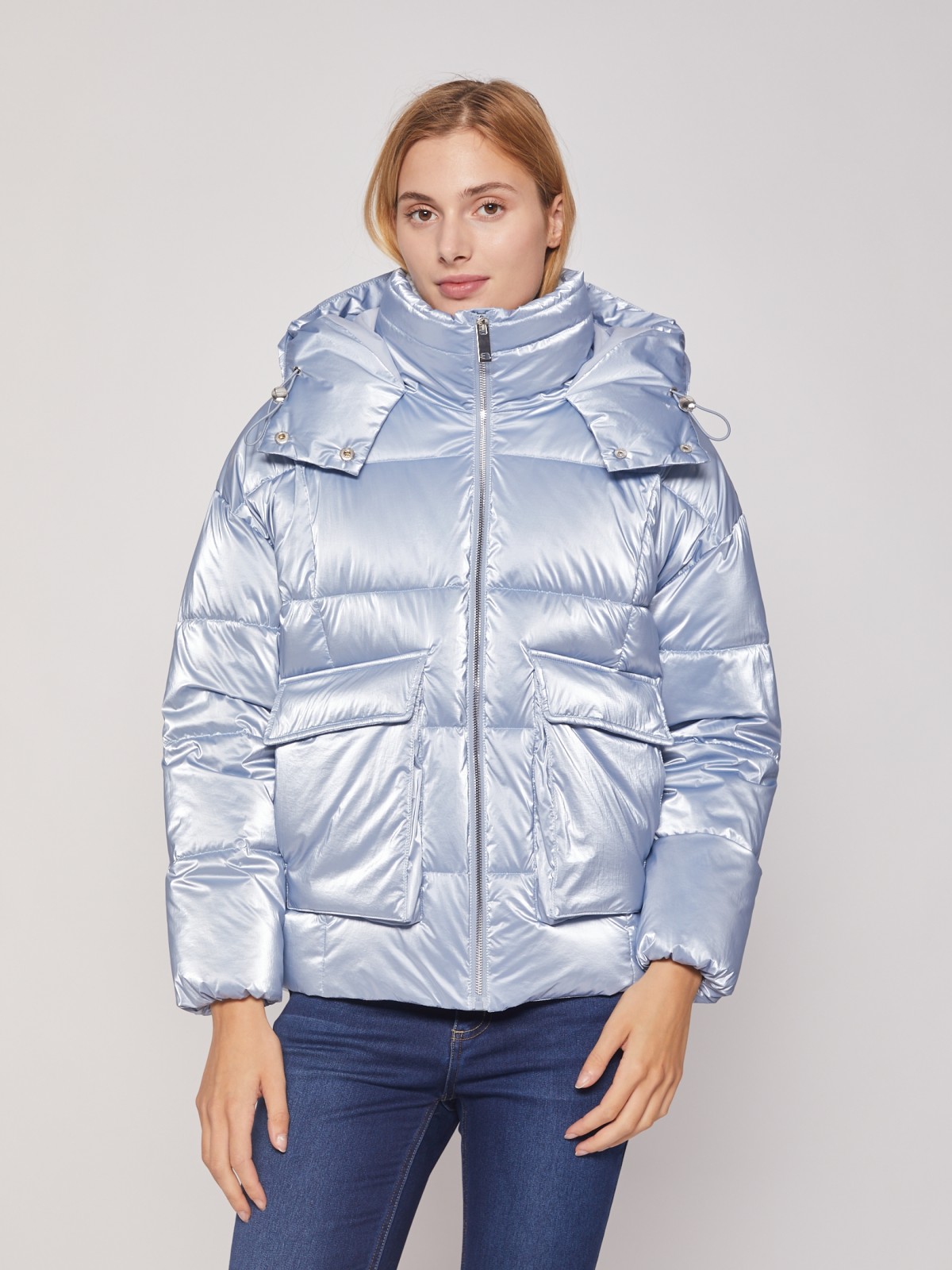 Утеплённая короткая куртка zolla 020425112514, цвет голубой, размер XS - фото 1