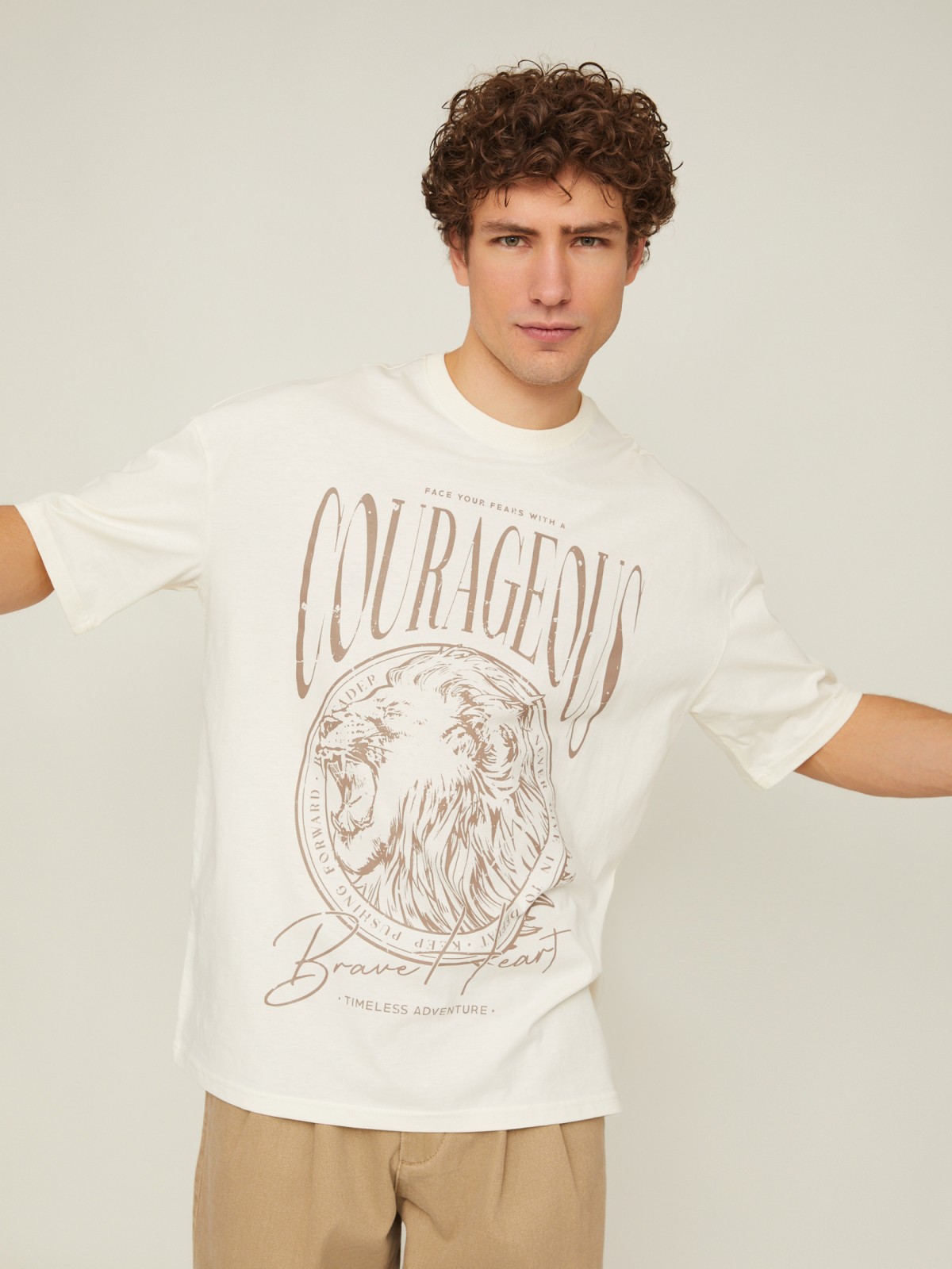 Футболка оверсайз из хлопка с коротким рукавом и принтом