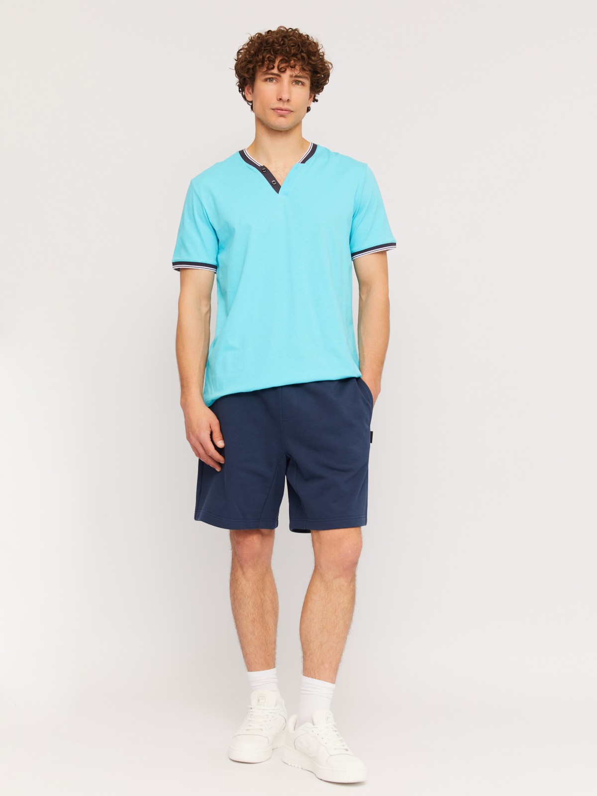 Футболка хенли из хлопка с коротким рукавом