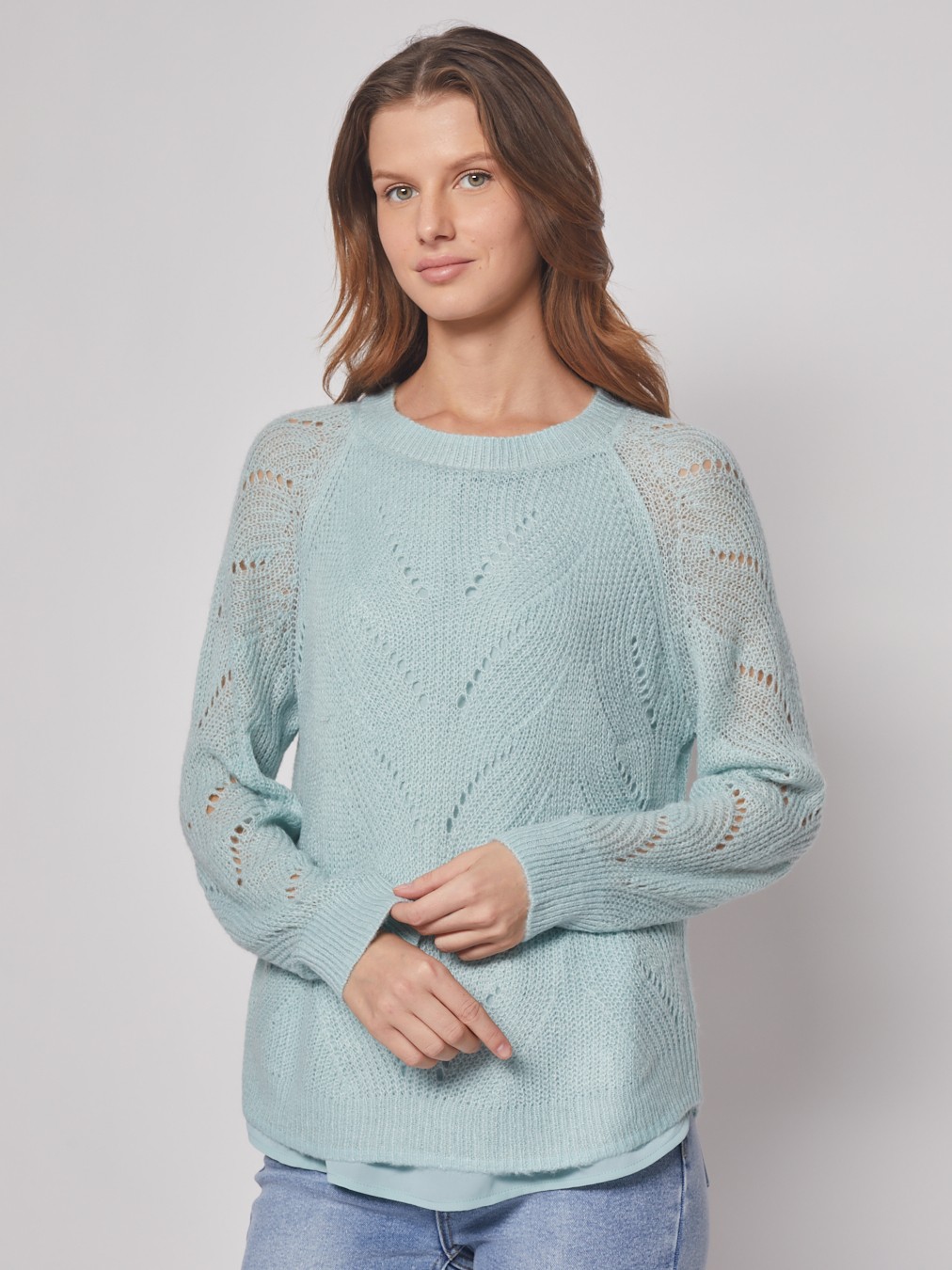 Комбинированный ажурный джемпер