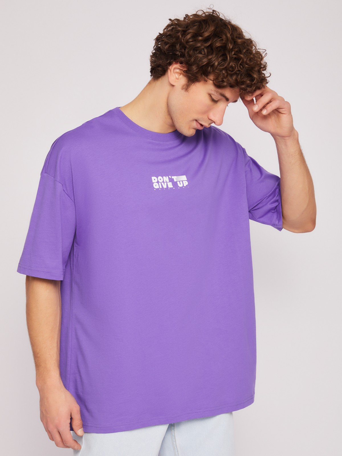 Футболка оверсайз из хлопка с коротким рукавом и принтом-надписью