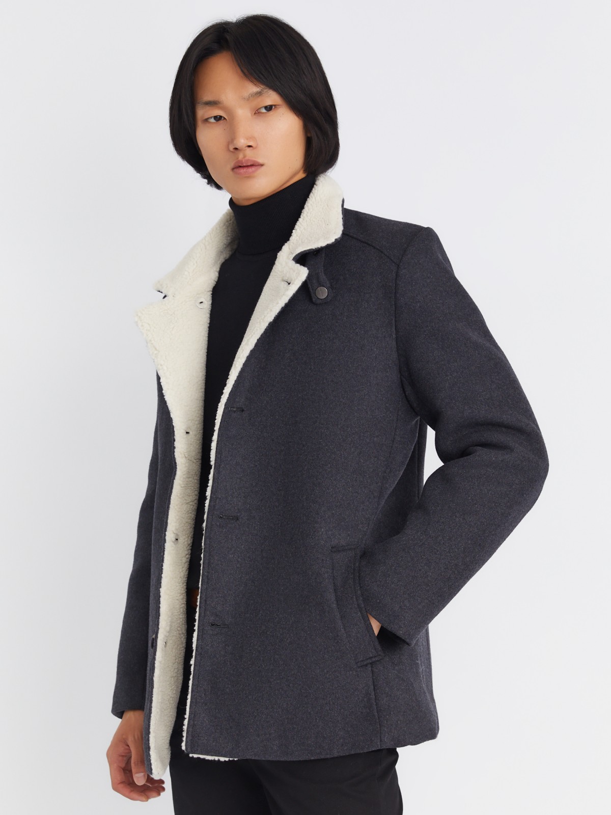 Тёплое шерстяное пальто удлинённого силуэта на синтепоне zolla 012345850014, цвет синий, размер XXL