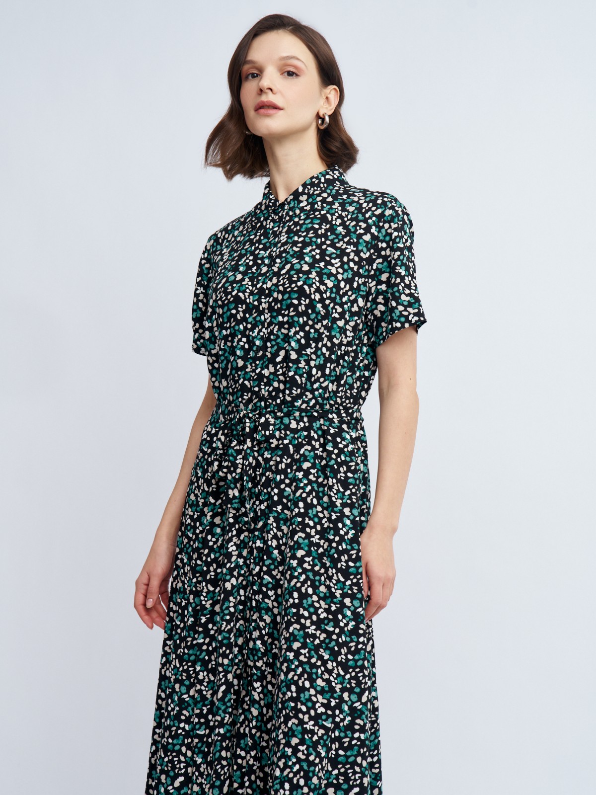 Платье-рубашка из вискозы с поясом