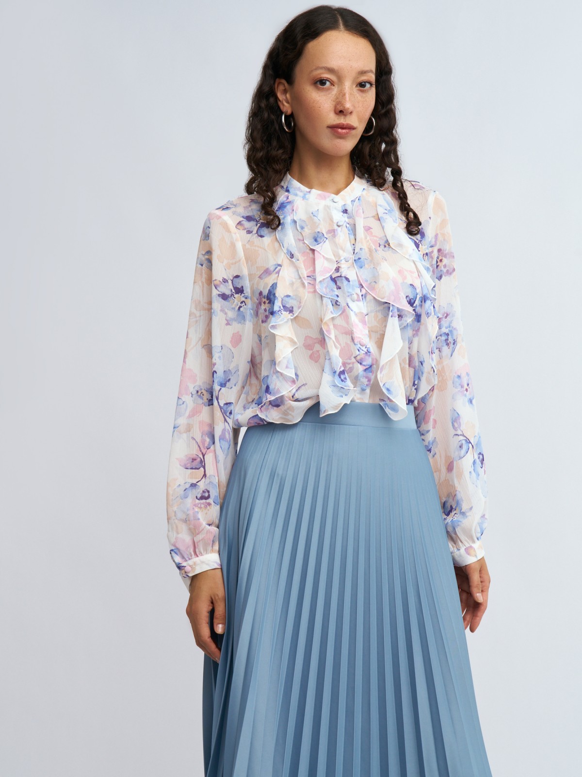 Шифоновая рубашка с воланами и принтом