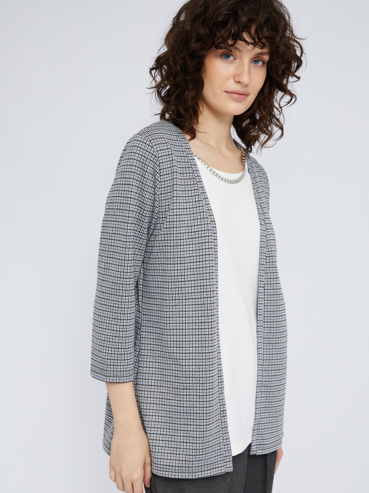 Комбинированный джемпер с имитацией кардигана и цепочкой