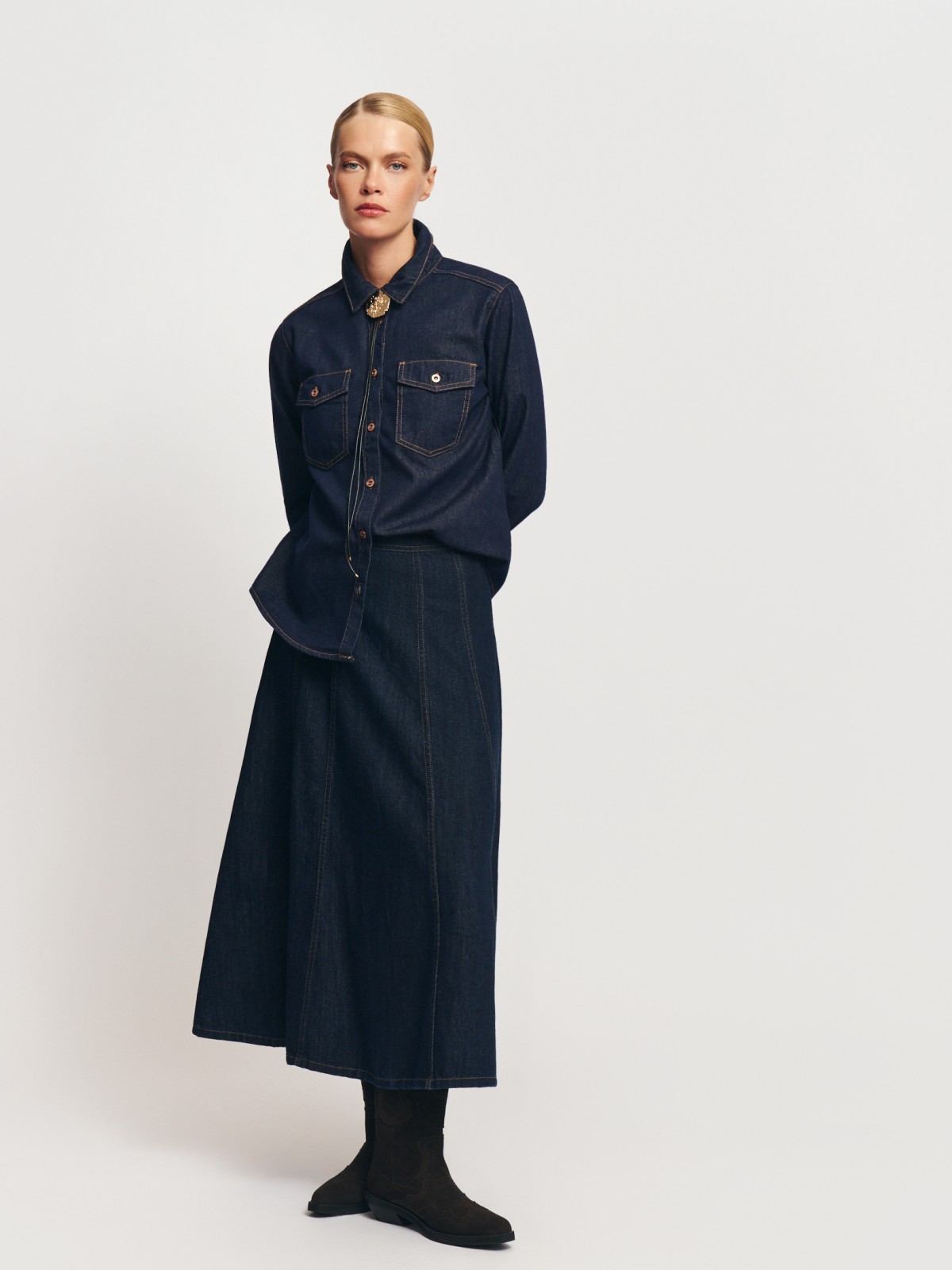 Джинсовая юбка миди из хлопка