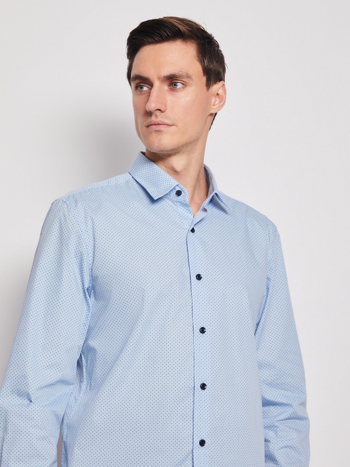 Рубашка в горошек с длинным рукавом zolla 012112162032, цвет светло-голубой, размер S - фото 2