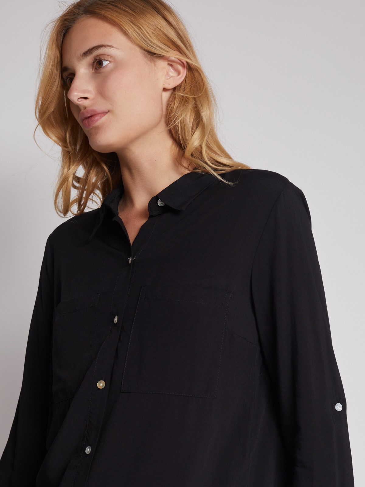 Рубашка с подхватами на рукавах zolla 022311162172, цвет черный, размер XS - фото 4