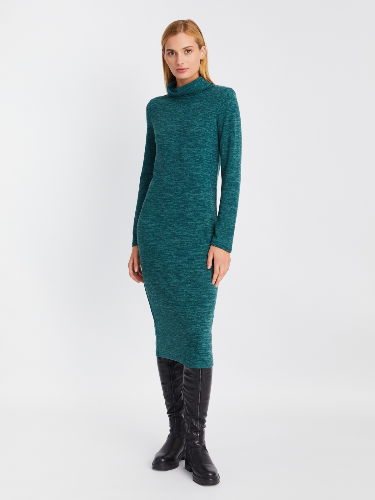Трикотажное платье-свитер длины миди с высоким горлом zolla 02334819F062, цвет мятный, размер XS - фото 2