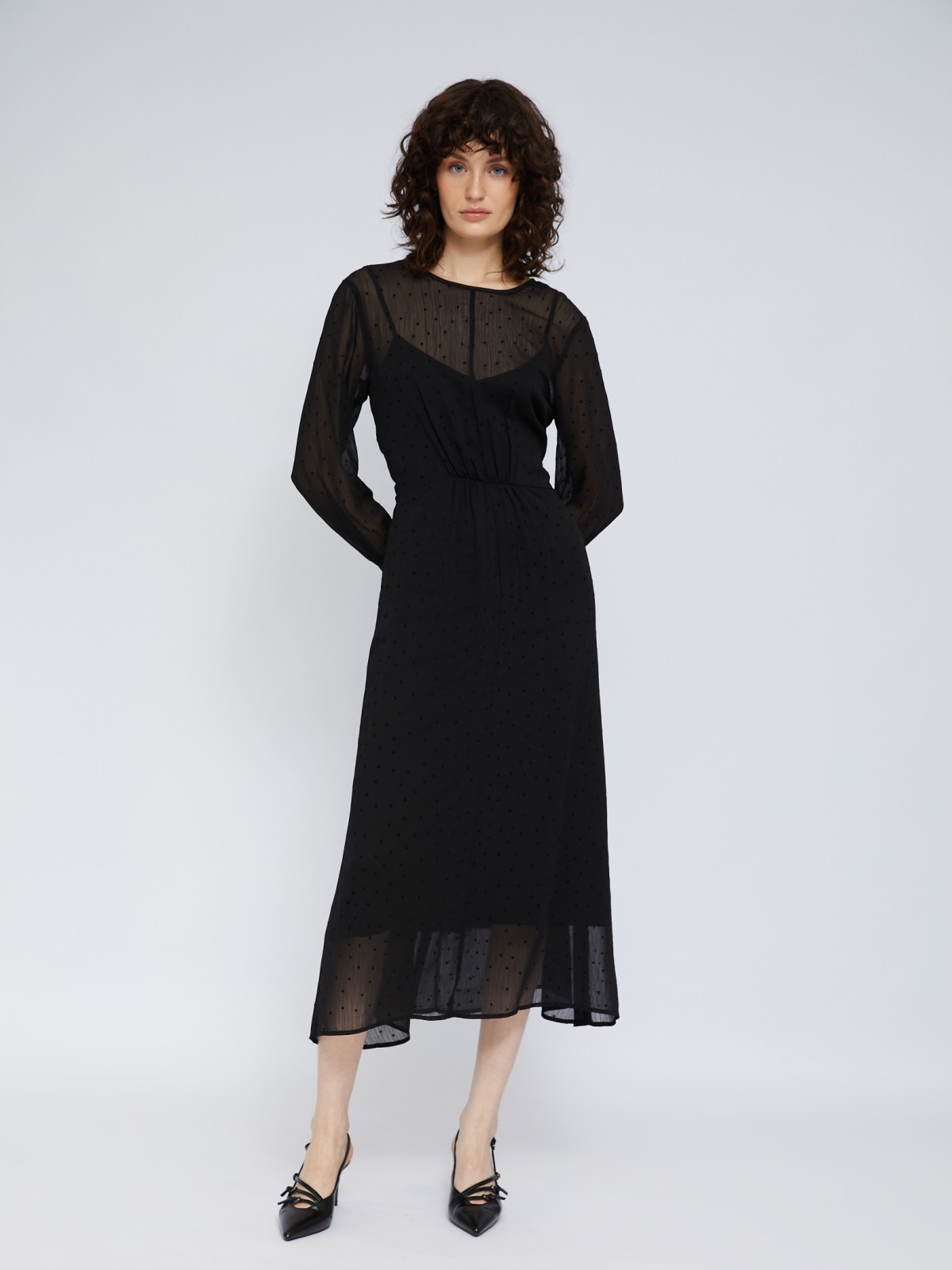 Шифоновое платье миди с нижней комбинацией