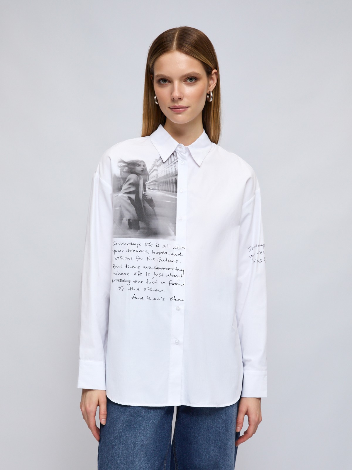 Рубашка свободного удлинённого силуэта с принтом