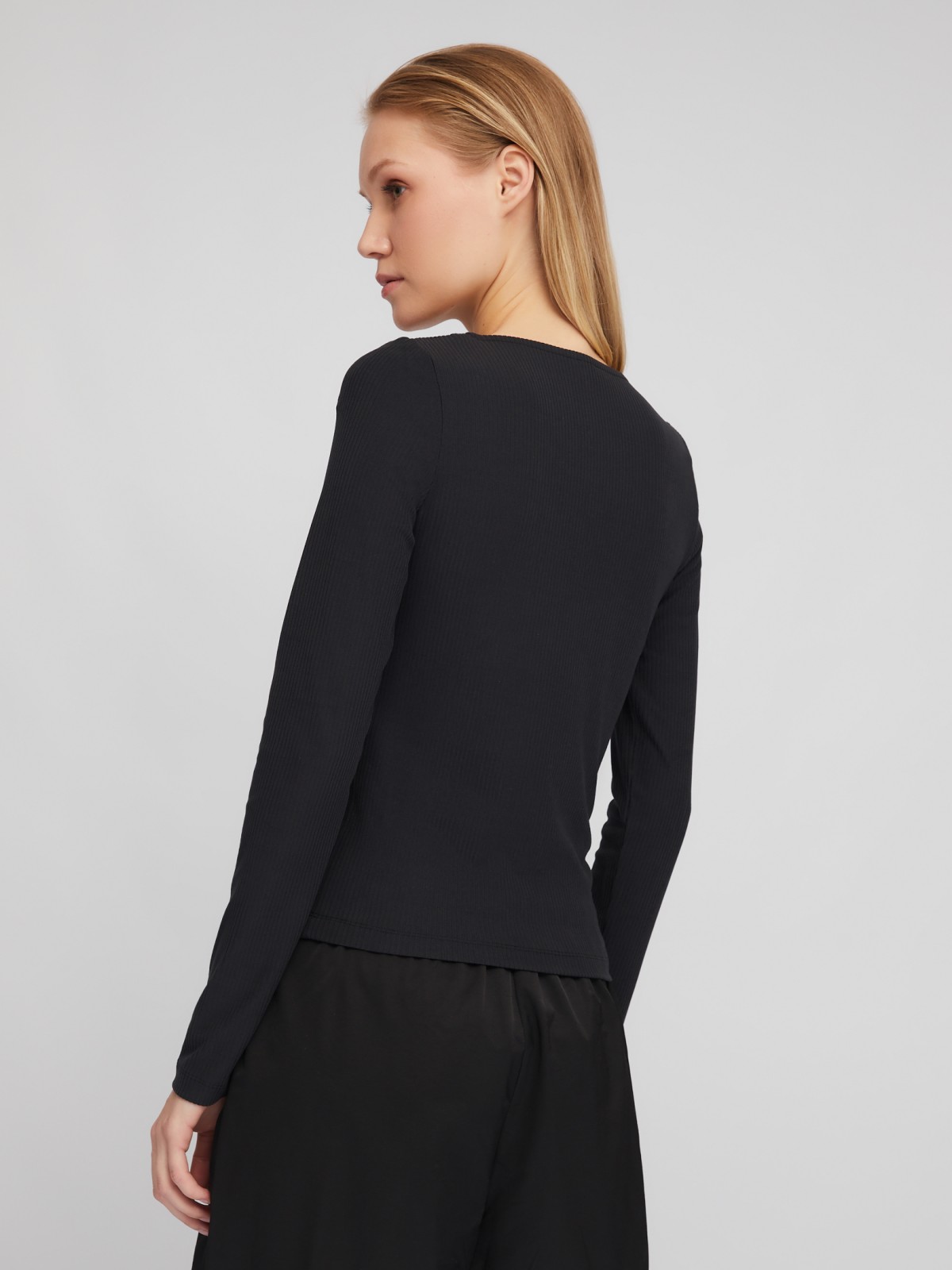 Топ-блузка с акцентным вырезом каре с драпировкой zolla 024113152013, цвет черный, размер XS - фото 6