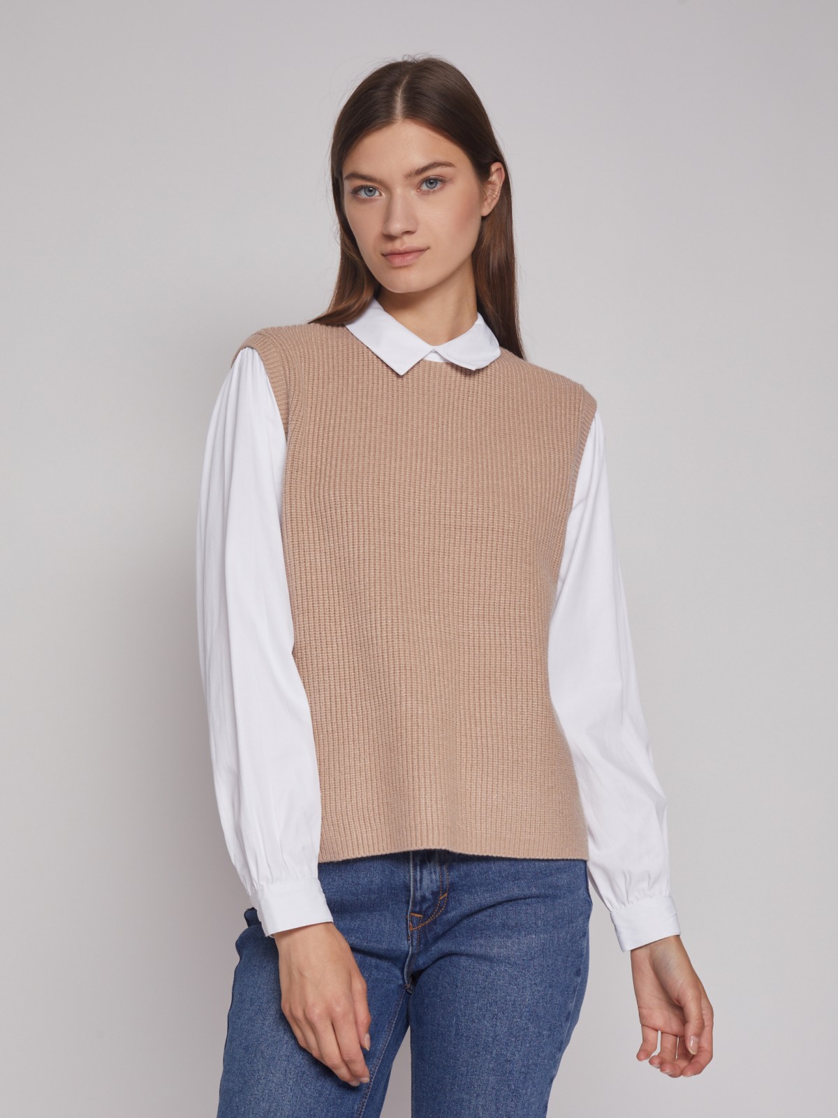 Комбинированный джемпер с воротником Комбинированный джемпер с воротником