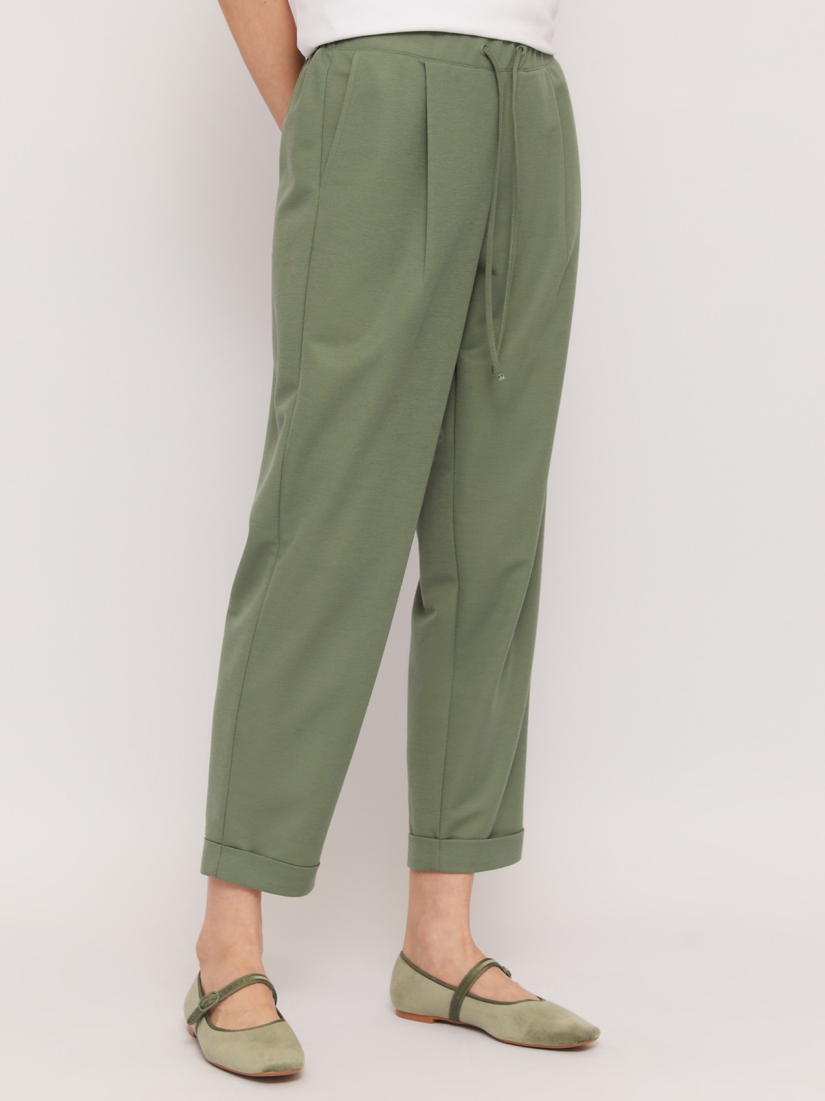Трикотажные брюки-джоггеры на резинке zolla 02424739Y012, цвет темно-зеленый, размер XS - фото 2