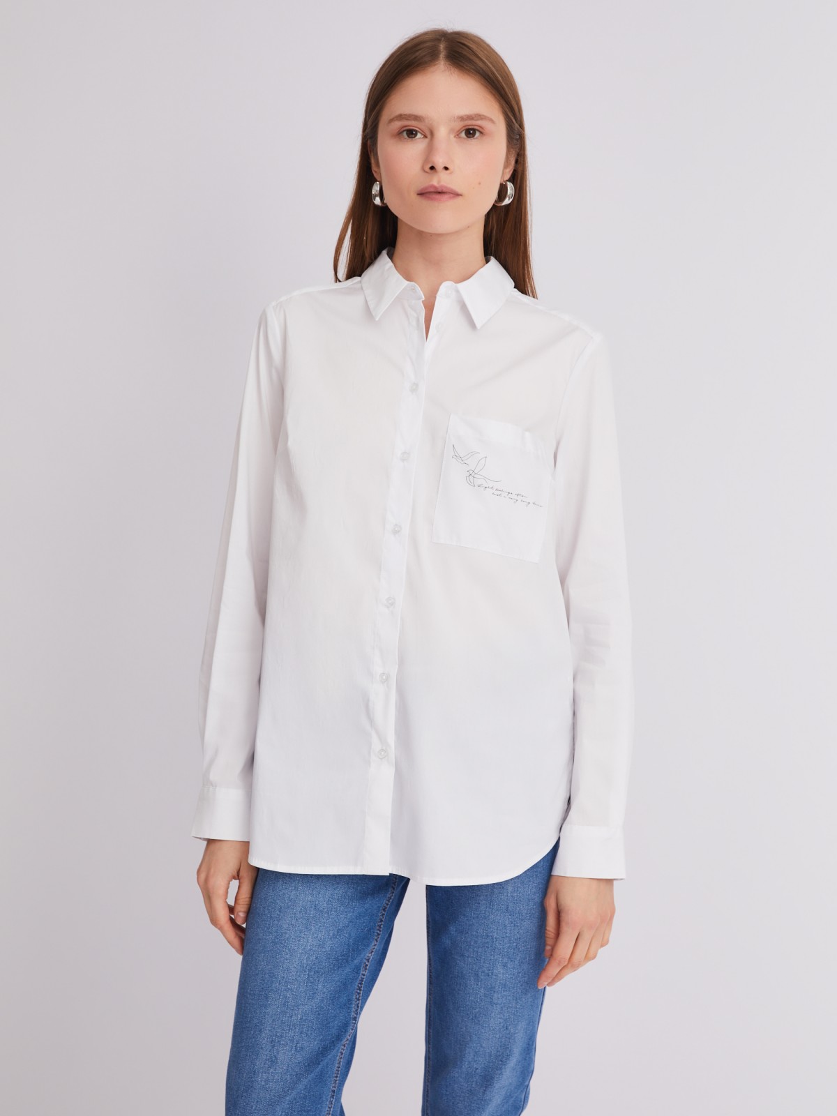 Офисная рубашка прямого силуэта с акцентом на кармане zolla 223311159042, цвет белый, размер S - фото 4