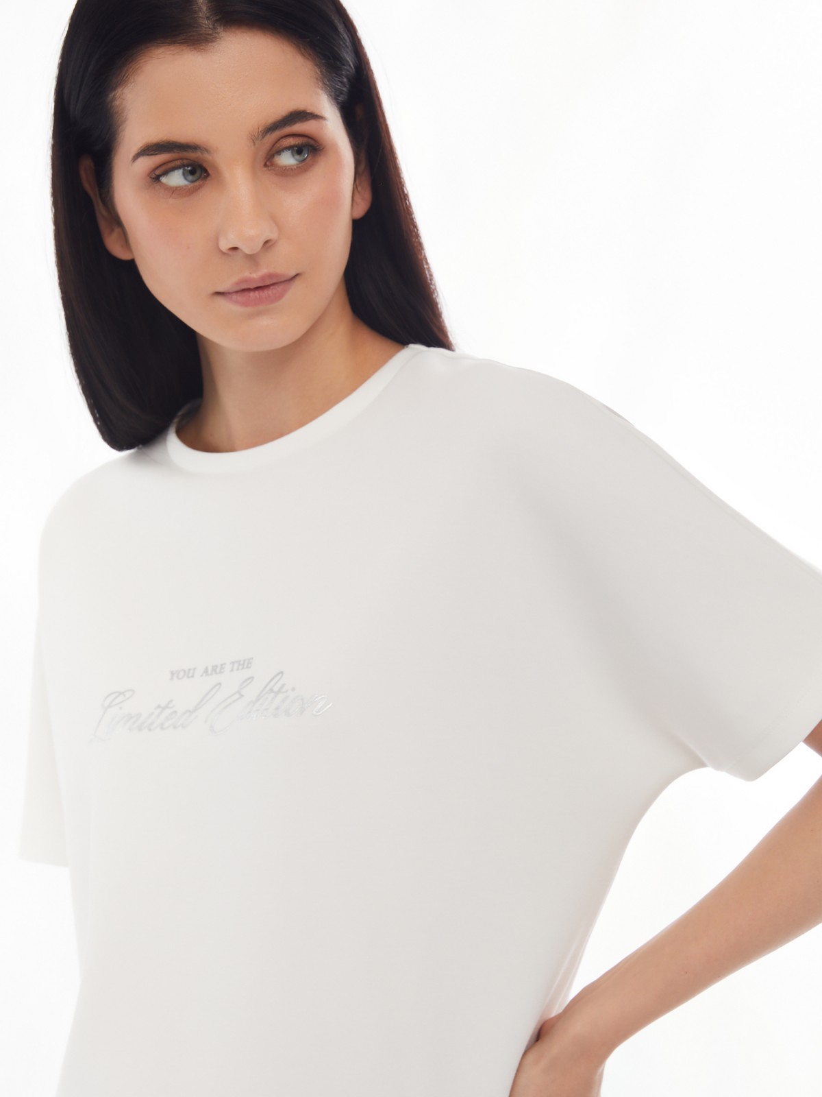 Блузка-футболка из неопрена с принтом-надписью zolla 024133210243, цвет молоко, размер XS - фото 5