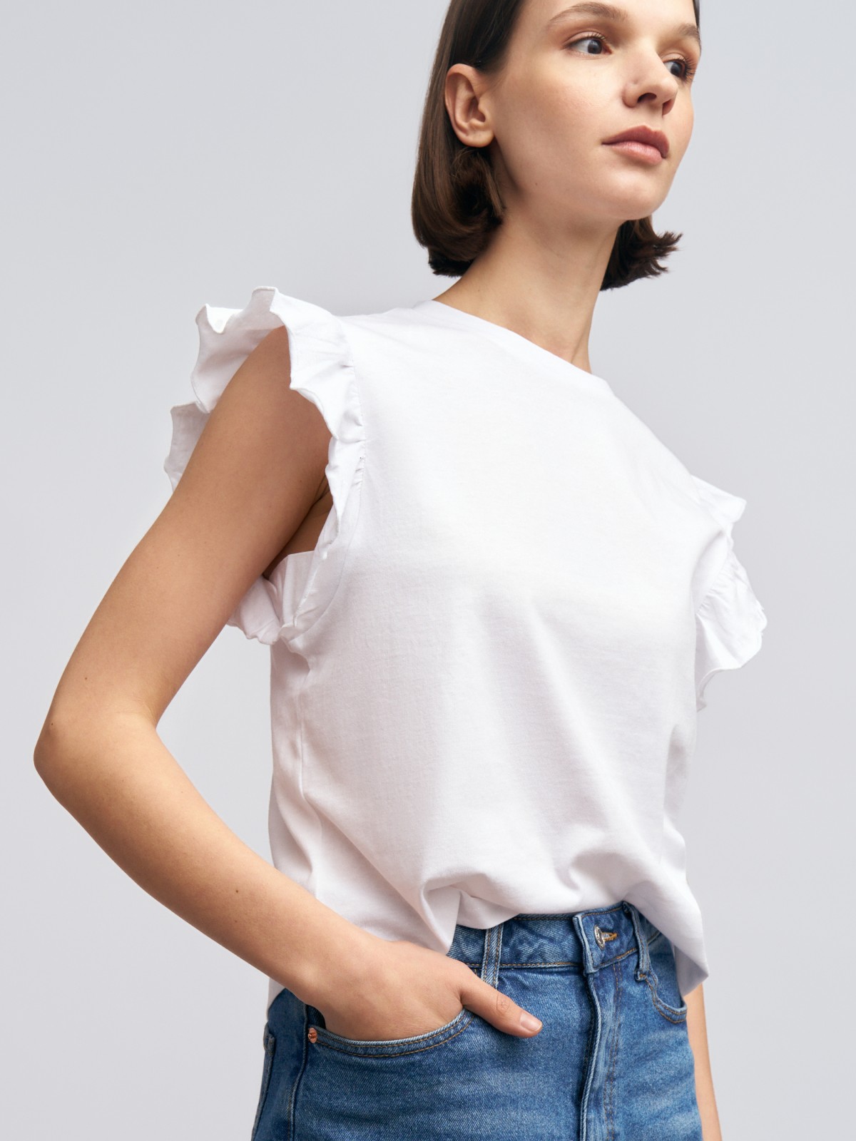 Топ из хлопка с рукавами-воланами