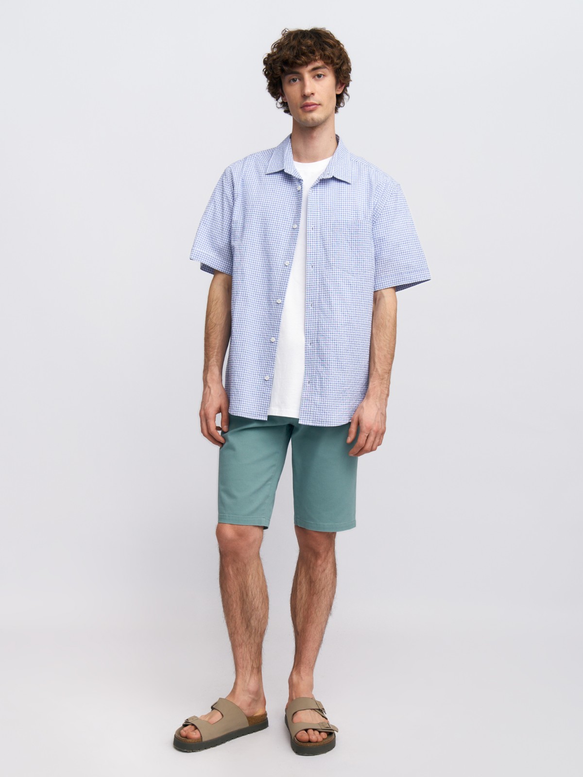 Рубашка из хлопка в клетку с коротким рукавом