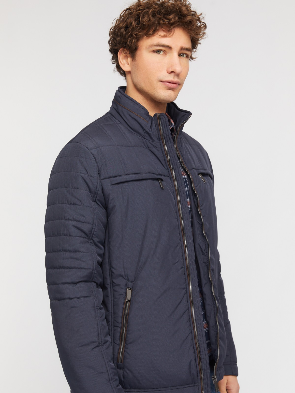 Утеплённая куртка на молнии с воротником-стойкой zolla 014135139034, цвет синий, размер L - фото 3