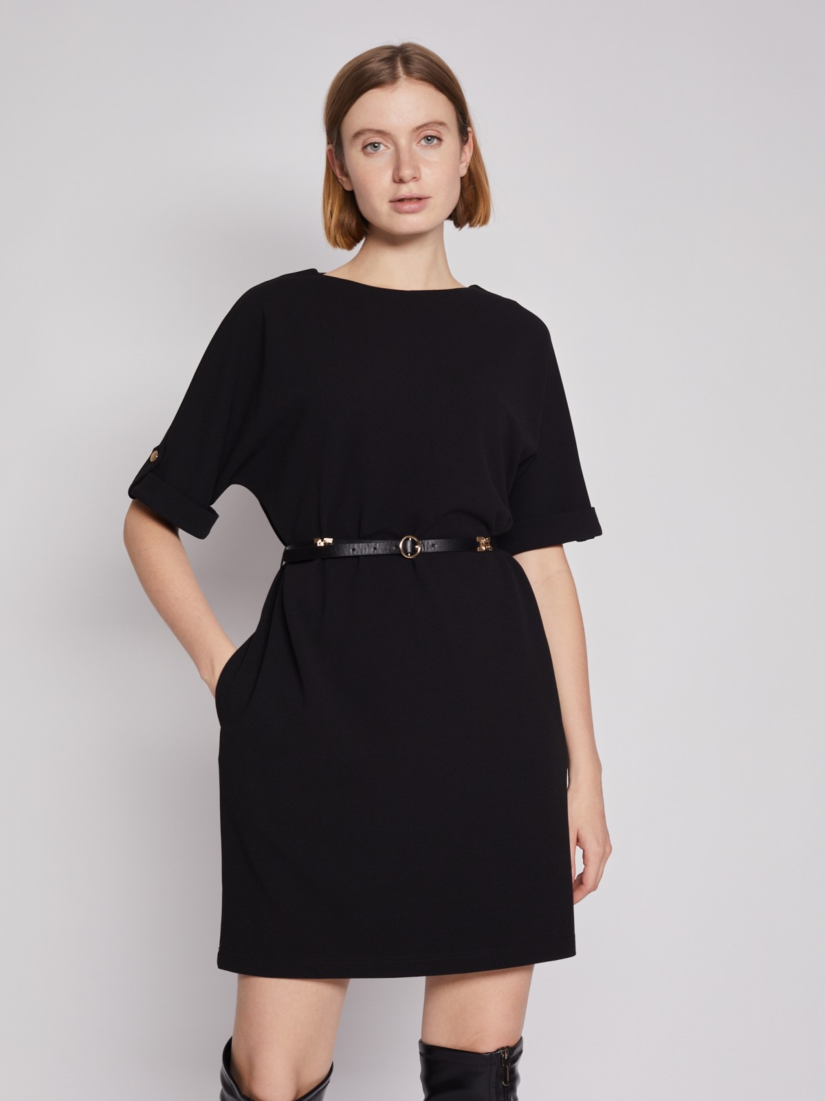 Платье с ремнём zolla 022138135022, цвет черный, размер S - фото 3