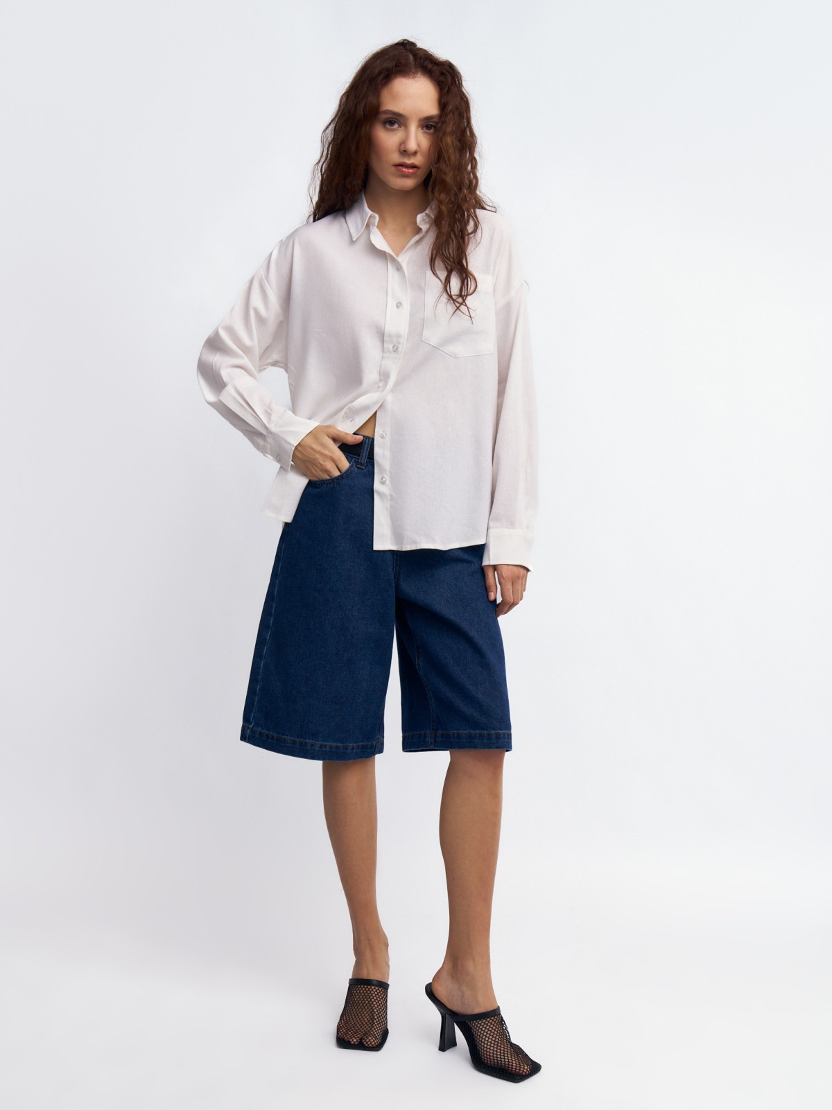 Джинсовые удлинённые шорты-бермуды