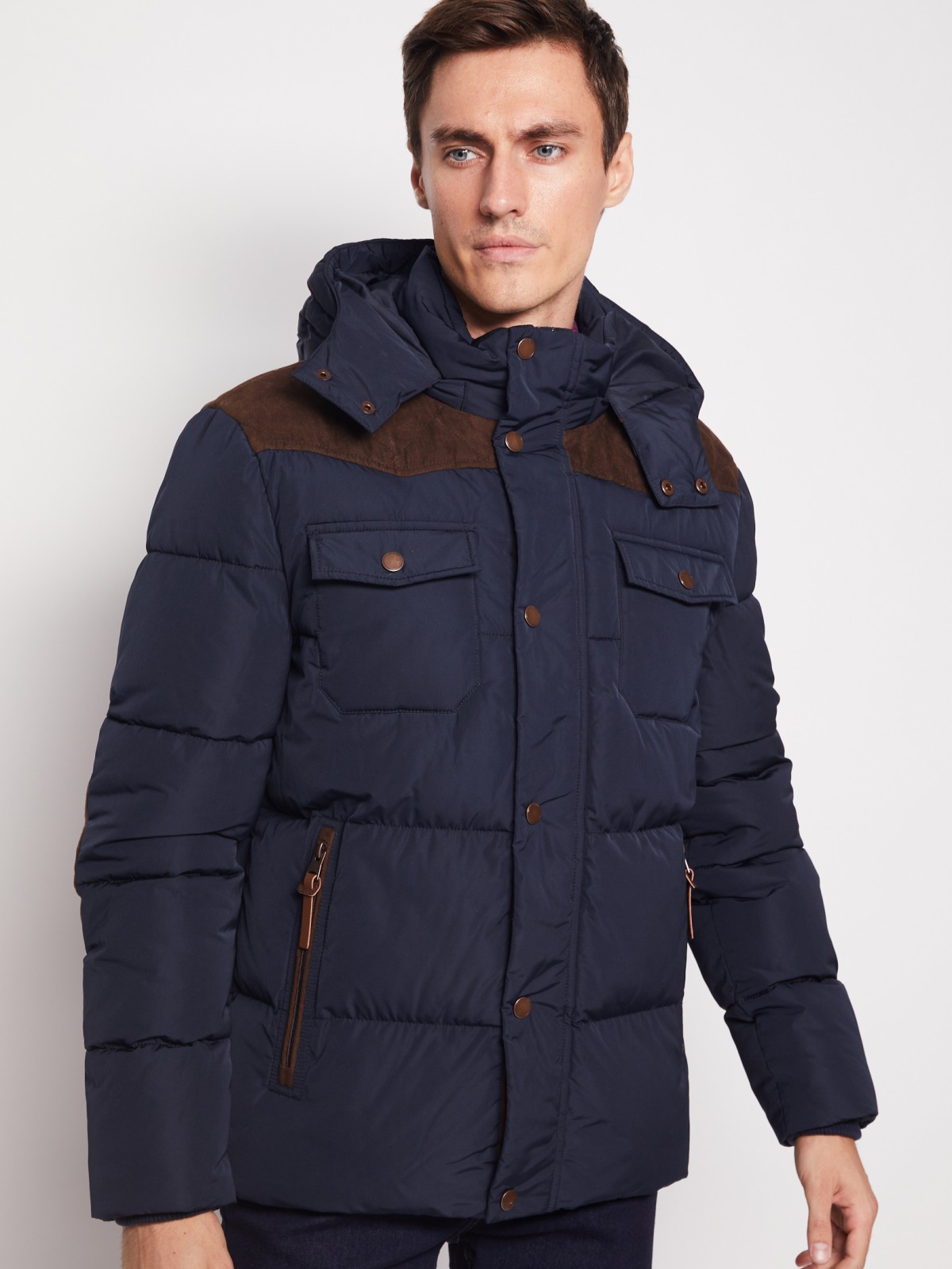 Утеплённая стёганая куртка zolla 010345123094, цвет синий, размер S - фото 4