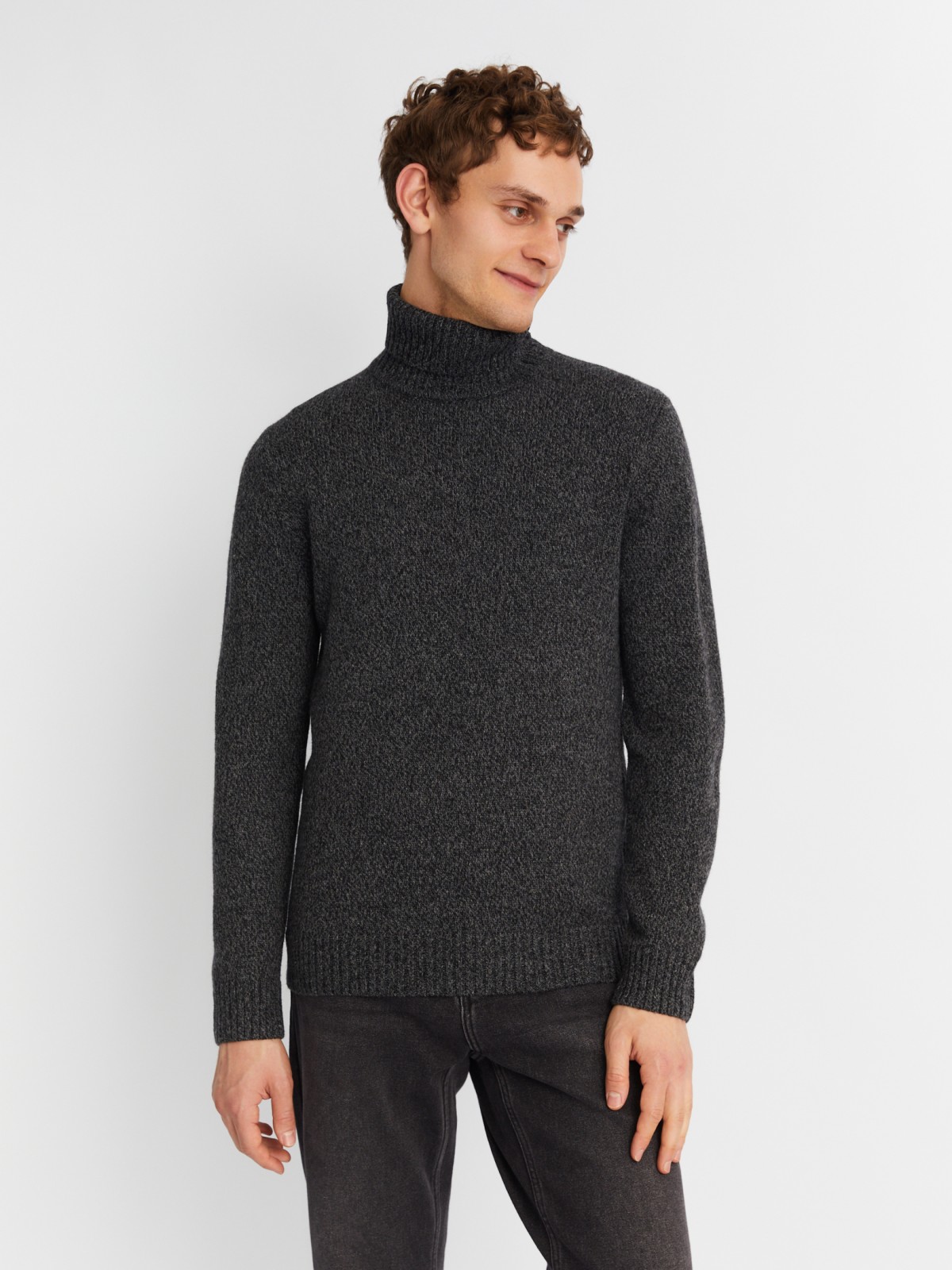 Вязаная шерстяная водолазка-свитер с горлом zolla темно-серого цвета