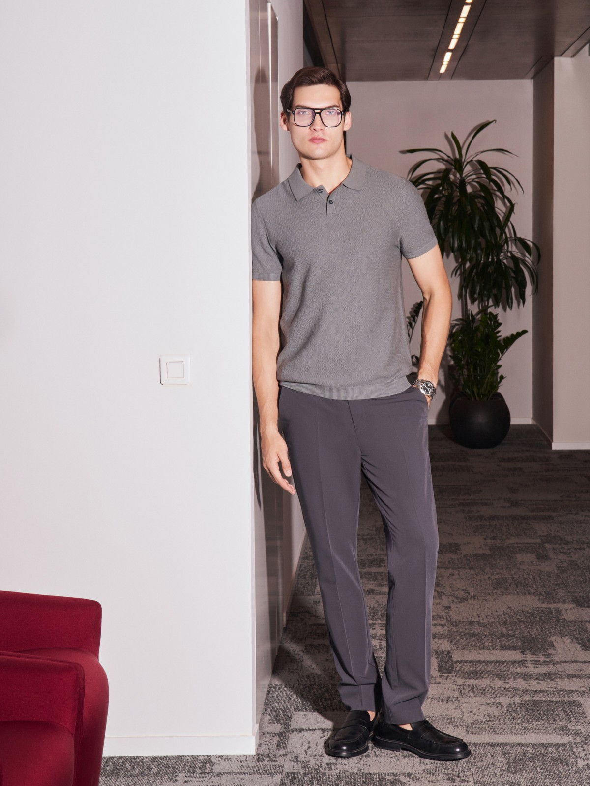 Трикотажный джемпер поло из хлопка с коротким рукавом