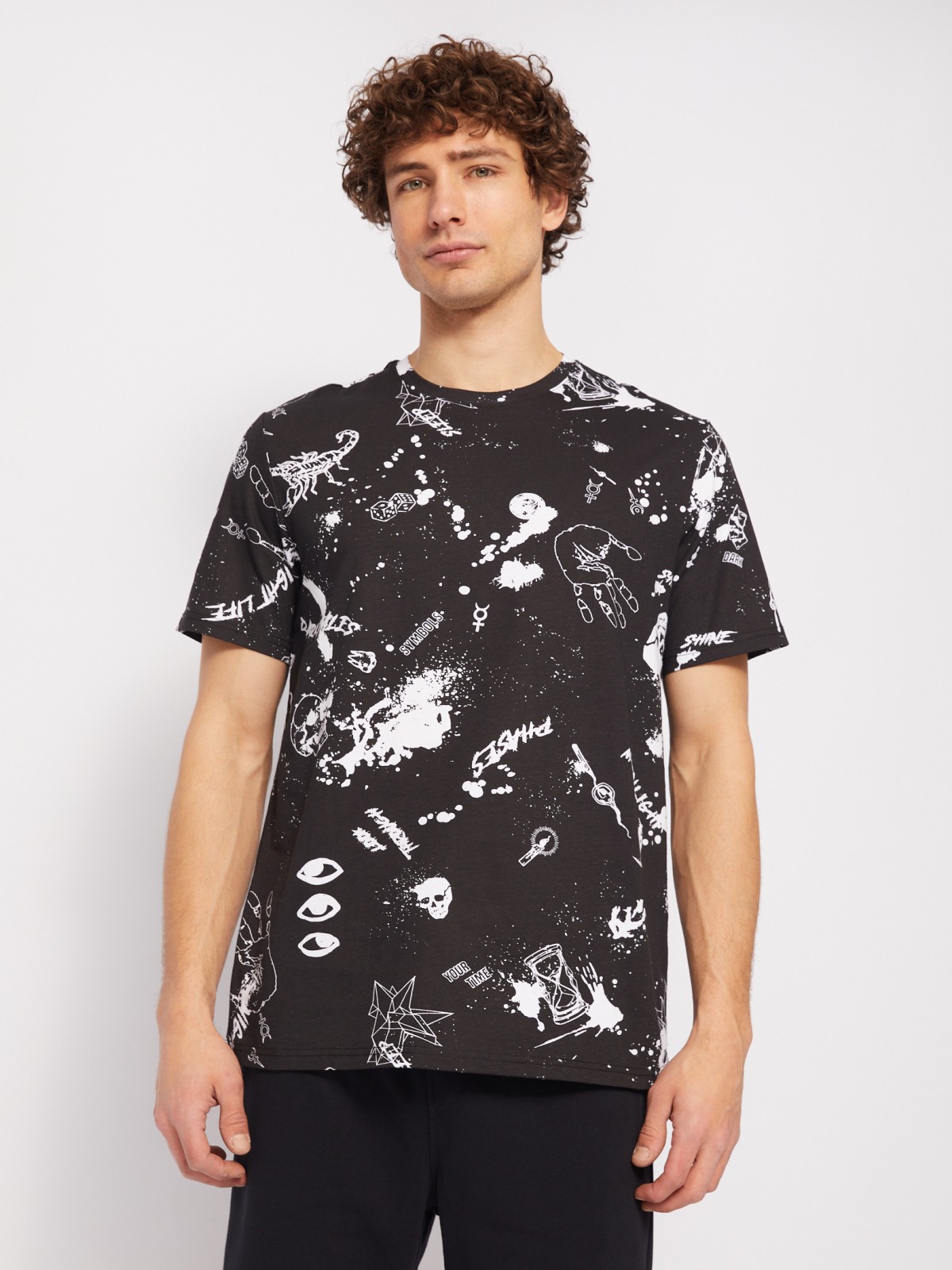 Футболка из хлопка с коротким рукавом и принтом