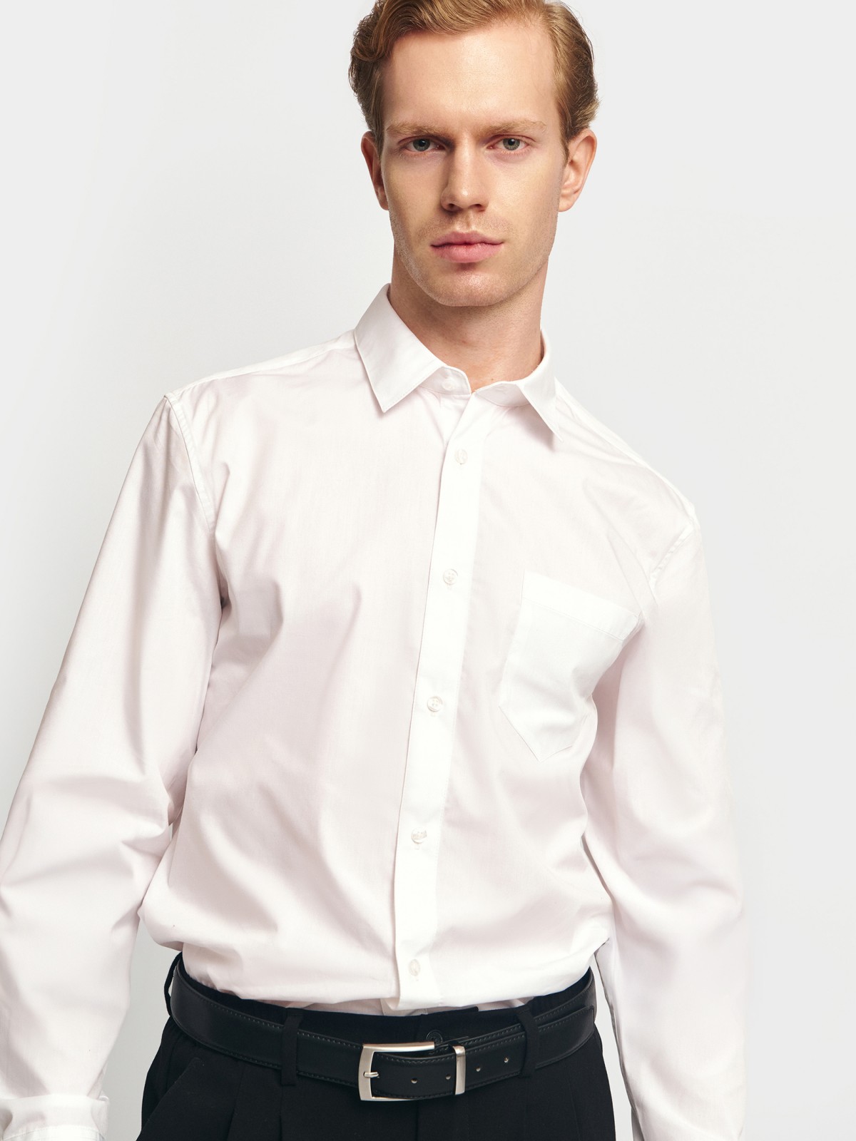 Однотонная рубашка с длинным рукавом