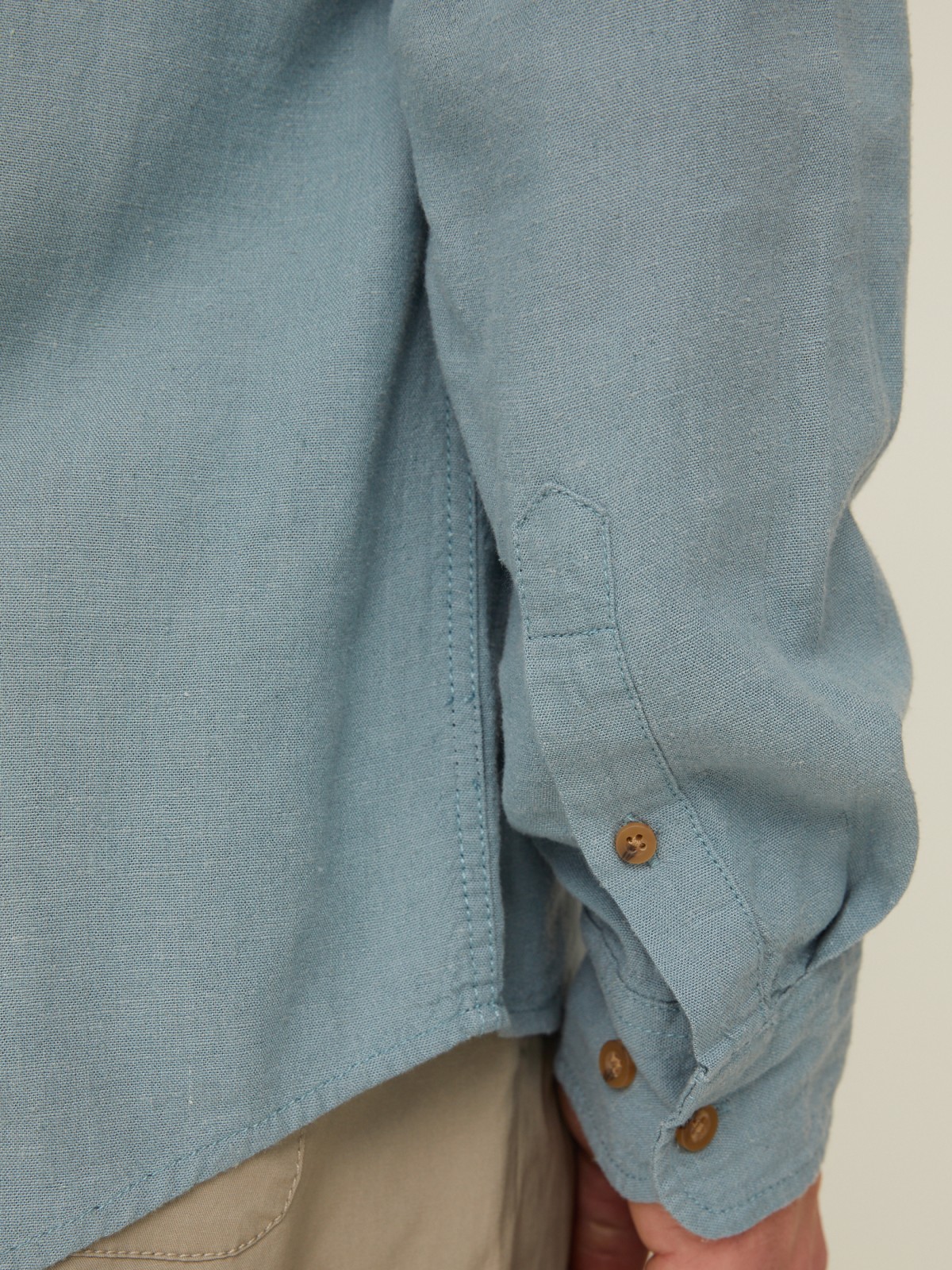 Льняная офисная рубашка прямого силуэта с карманом zolla 014212159053, цвет мятный, размер L - фото 6