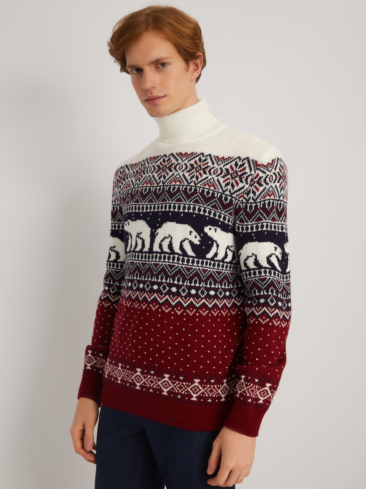 Вязаный свитер из акрила со скандинавским узором zolla 013446101013, цвет бордо, размер M