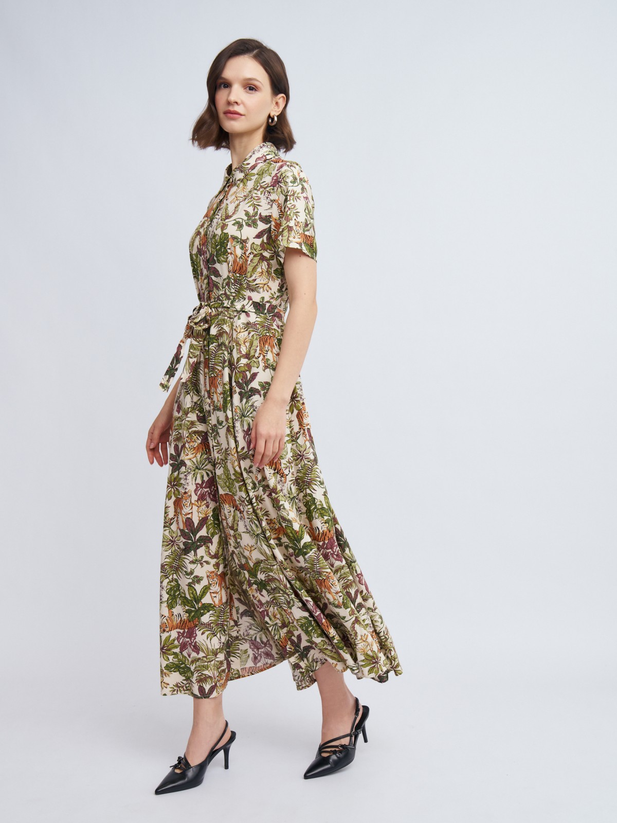 Платье-рубашка из вискозы с поясом