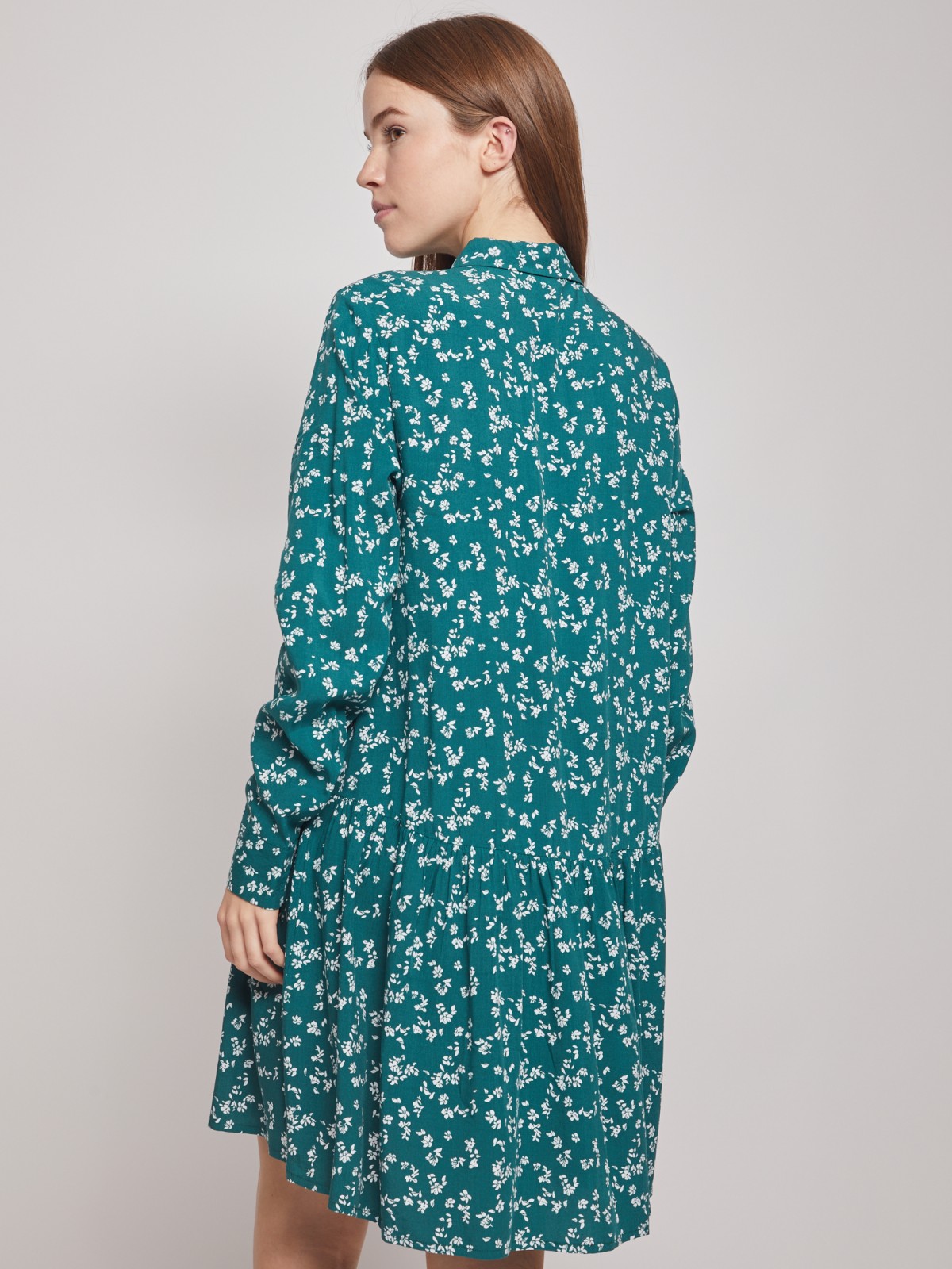 Платье-рубашка с длинным рукавом zolla 022118259052, цвет зеленый, размер S - фото 6