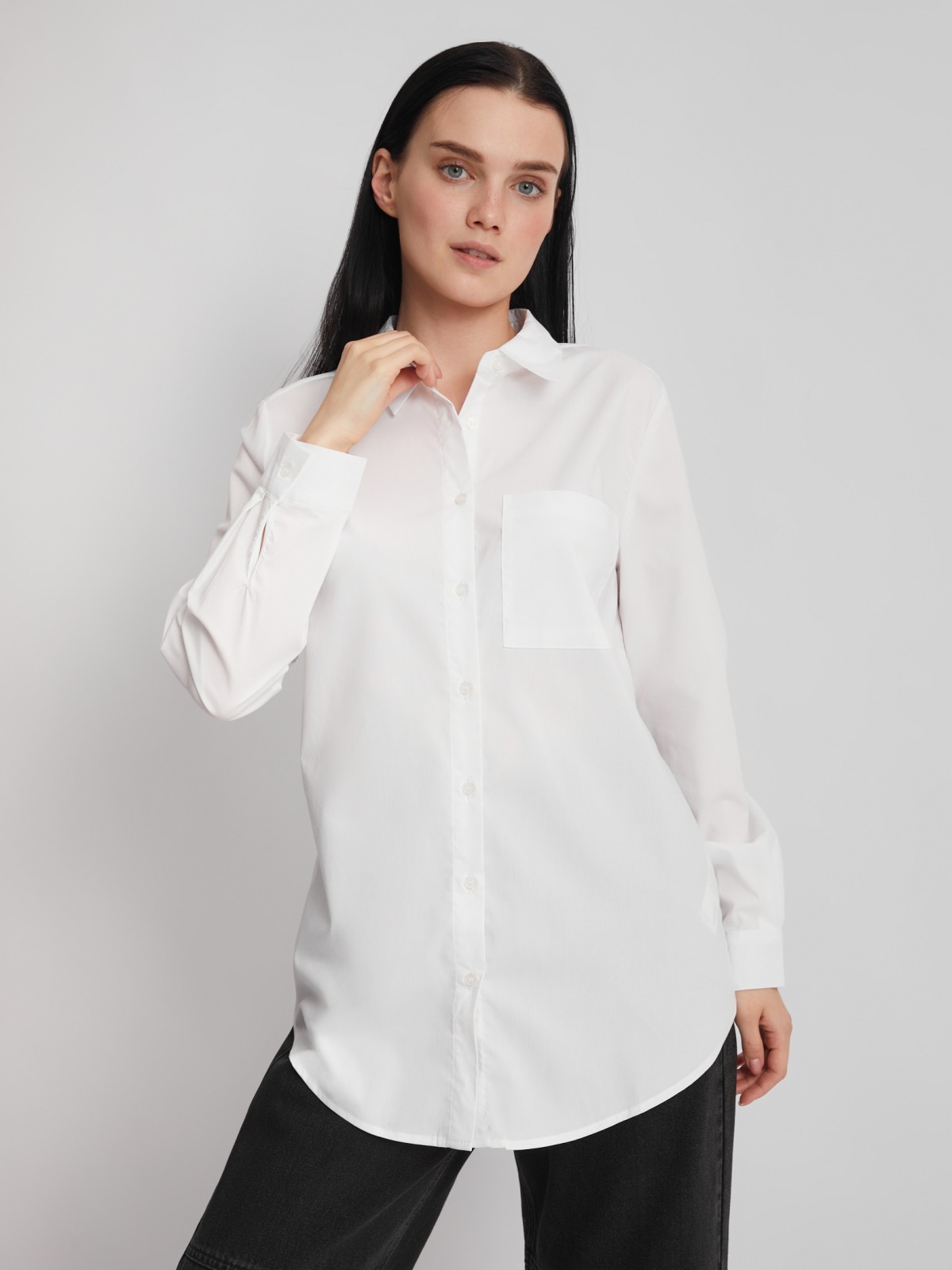 Офисная рубашка прямого силуэта с принтом на спине zolla 22231117Y353, цвет белый, размер S - фото 1