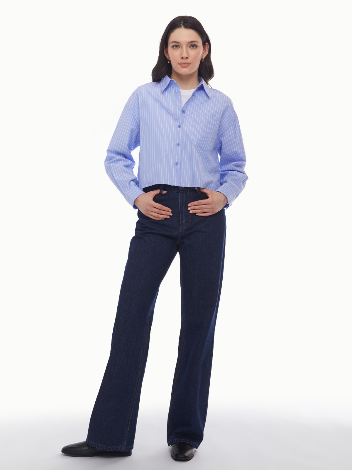 Рубашка укороченного силуэта с узором в полоску zolla 024131159163, цвет светло-голубой, размер XS - фото 2