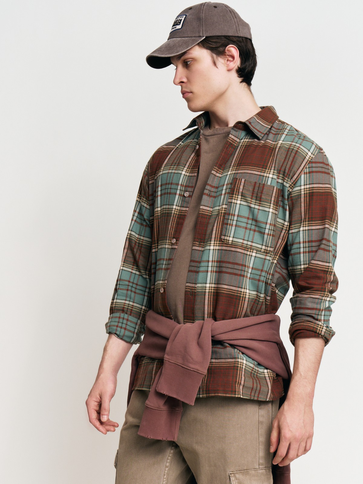 Рубашка из хлопка с длинным рукавом и узором в клетку