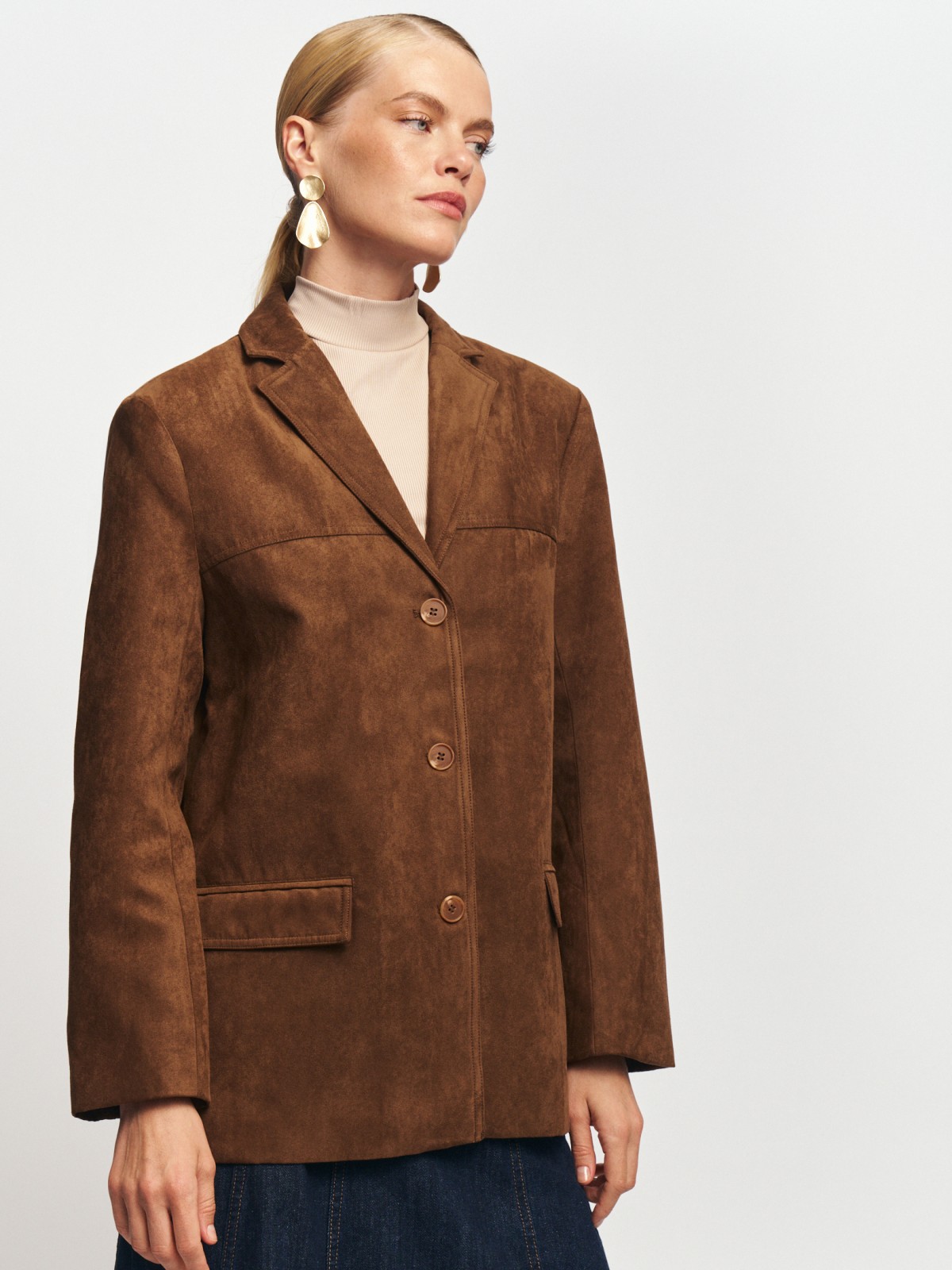 Однобортный замшевый жакет