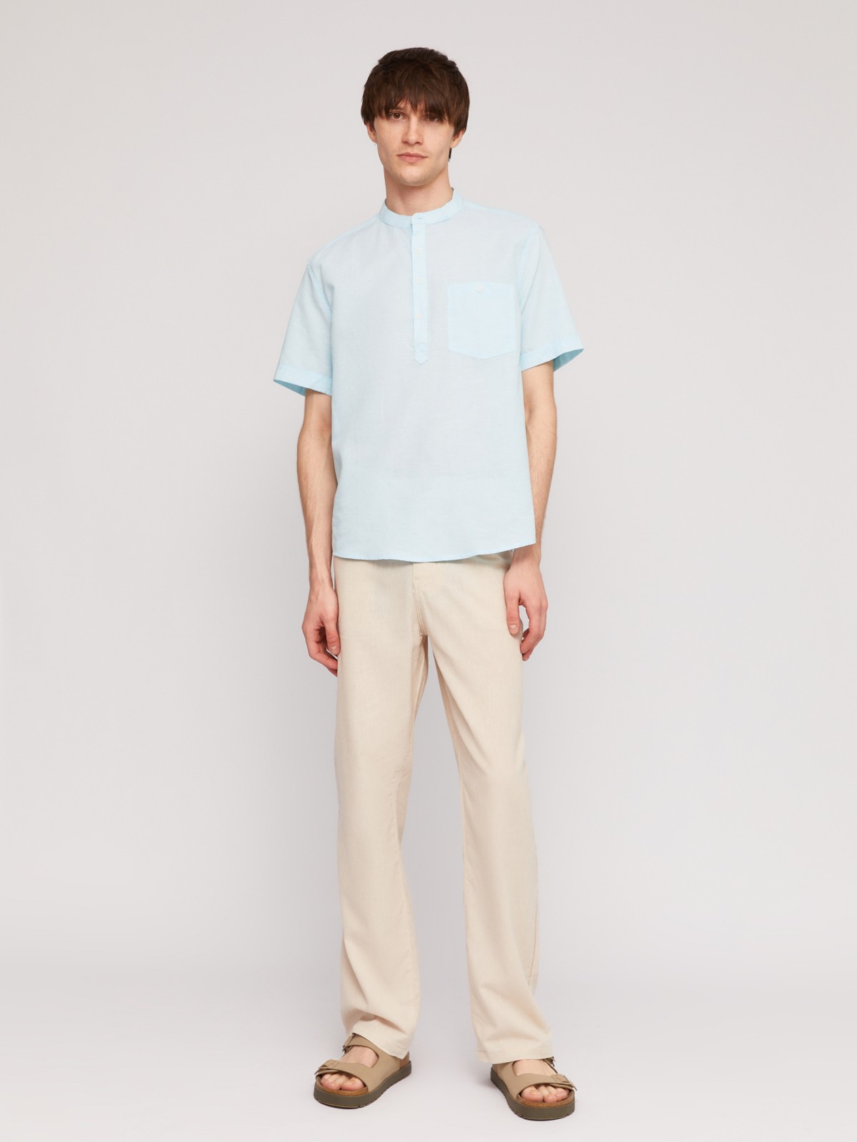 Льняная рубашка с коротким рукавом